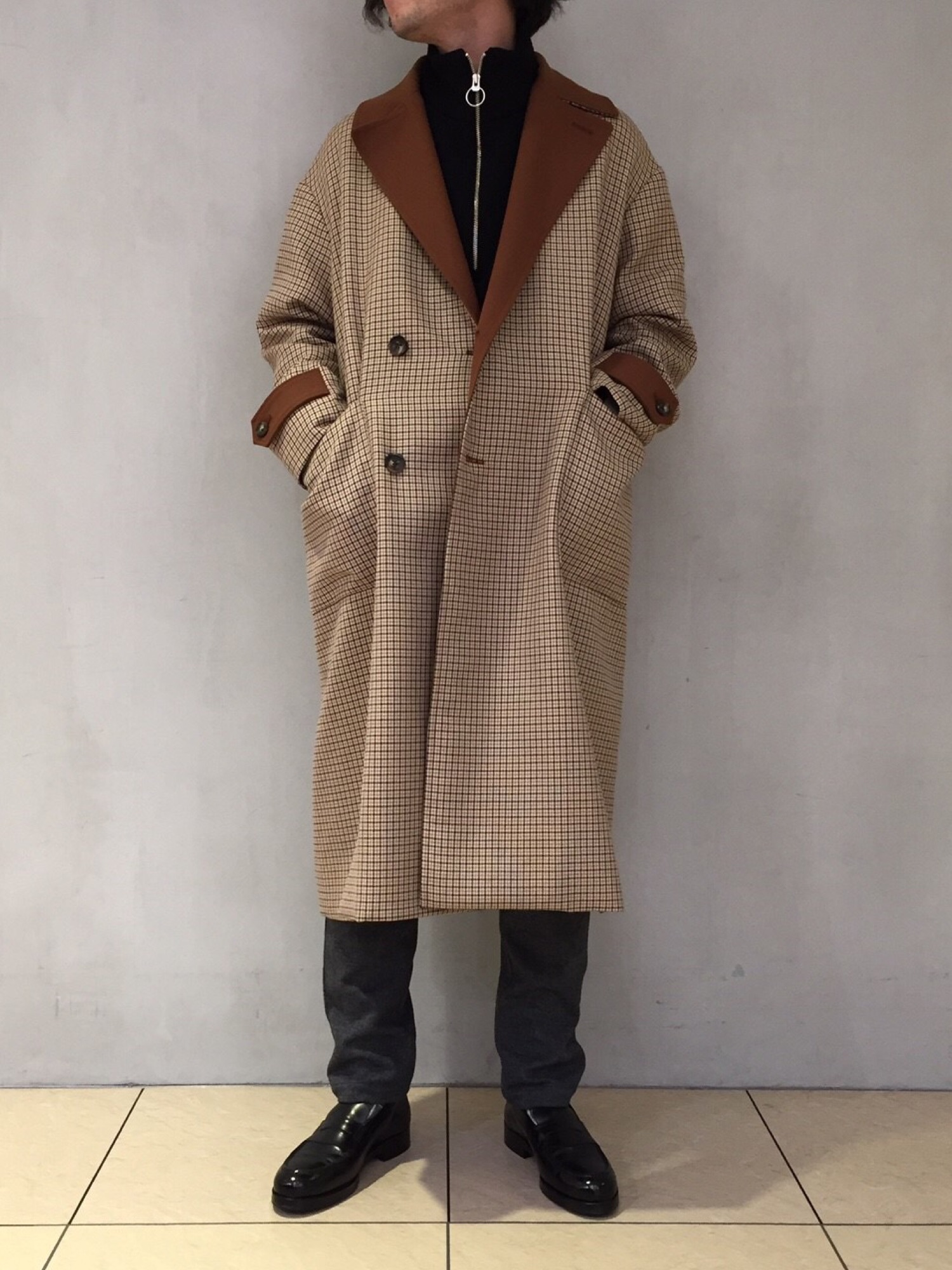 【美品】public tokyo チェックオフセットコート PUBLIC TOKYO（パブリックトウキョウ）の「チェックオフセットコート