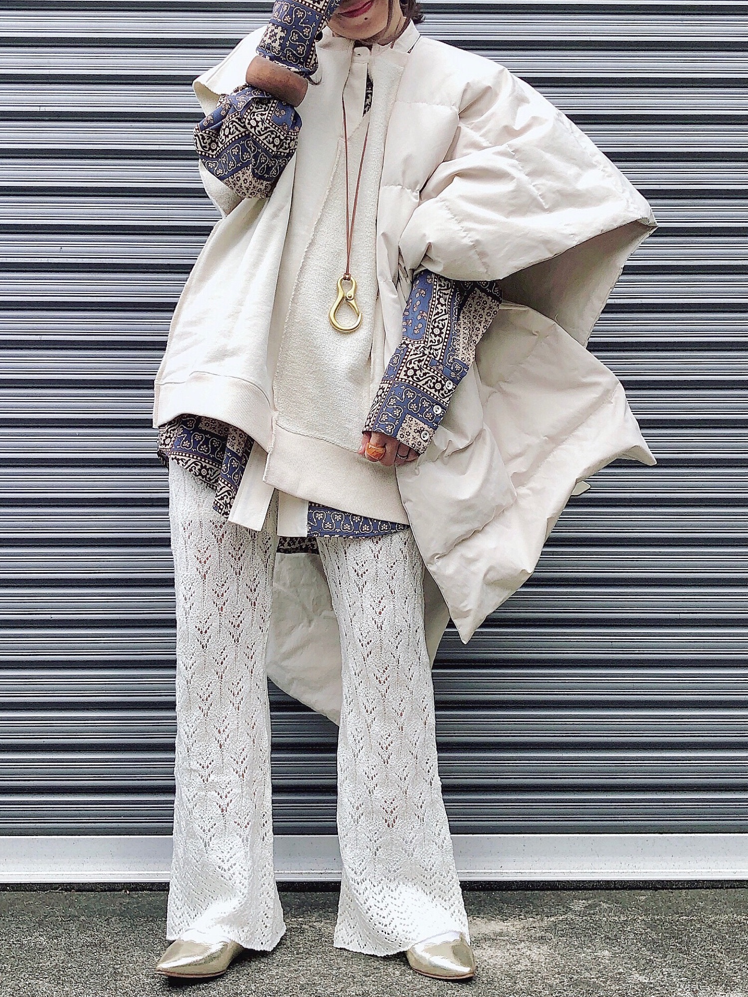 ETRÉ TOKYO ダウンストール　ブルー ETRE TOKYO(エトレトウキョウ) / ワイドストールパティング