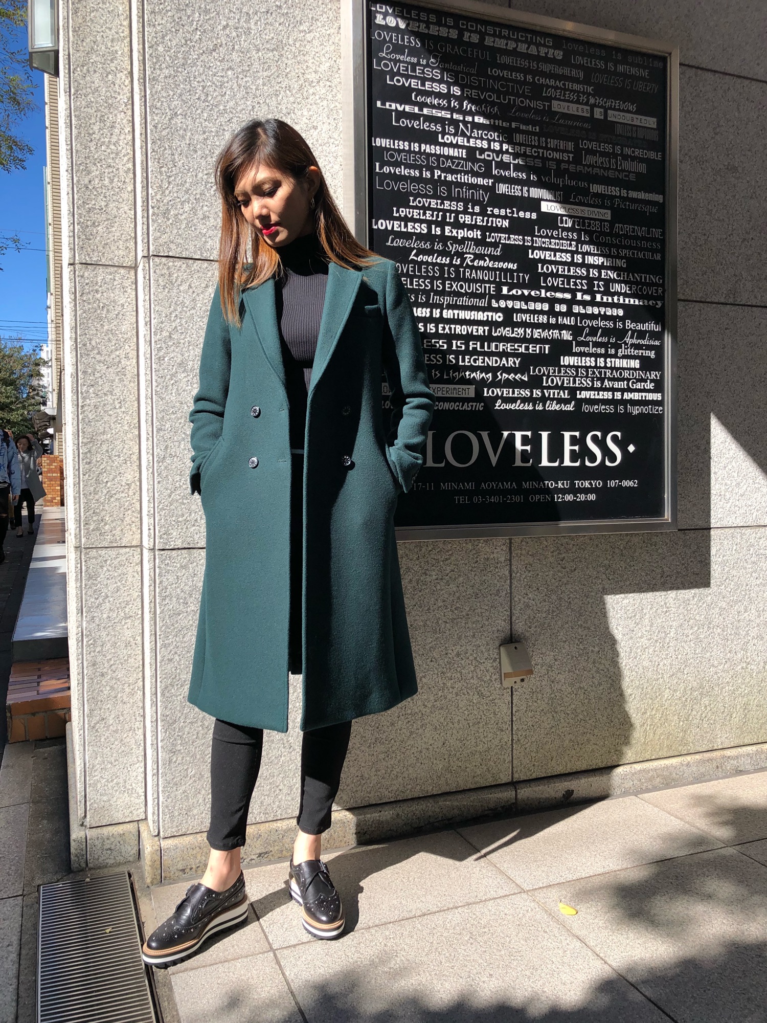 ラブレス　ダブルロングチェスターコート　グリーン　36 quaranciel コート チェスターコート quaranciel: ウール