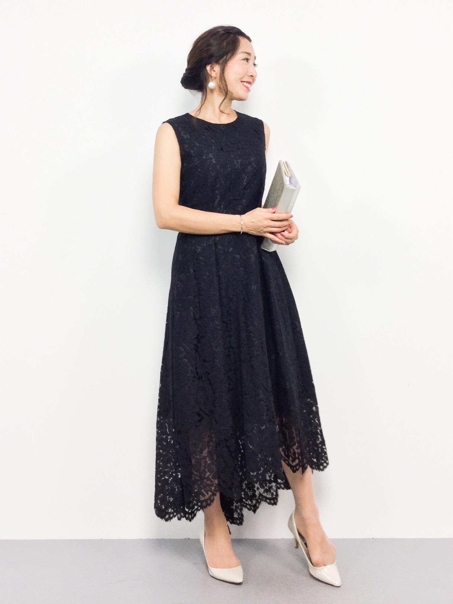 新品GIRL総レースノースリーブイレヘムロングワンピース 結婚式ドレス L girl（ガール）の「総レースノースリーブイレヘムロング 結婚式