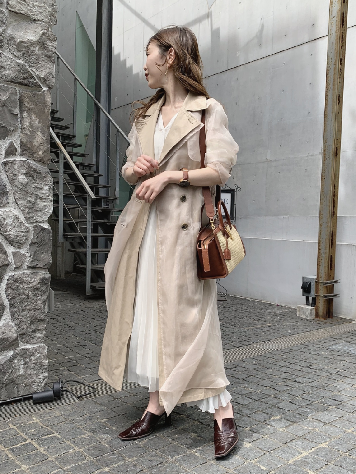 4WAY SHEER DOCKING TRENCH(GRN×GRY)