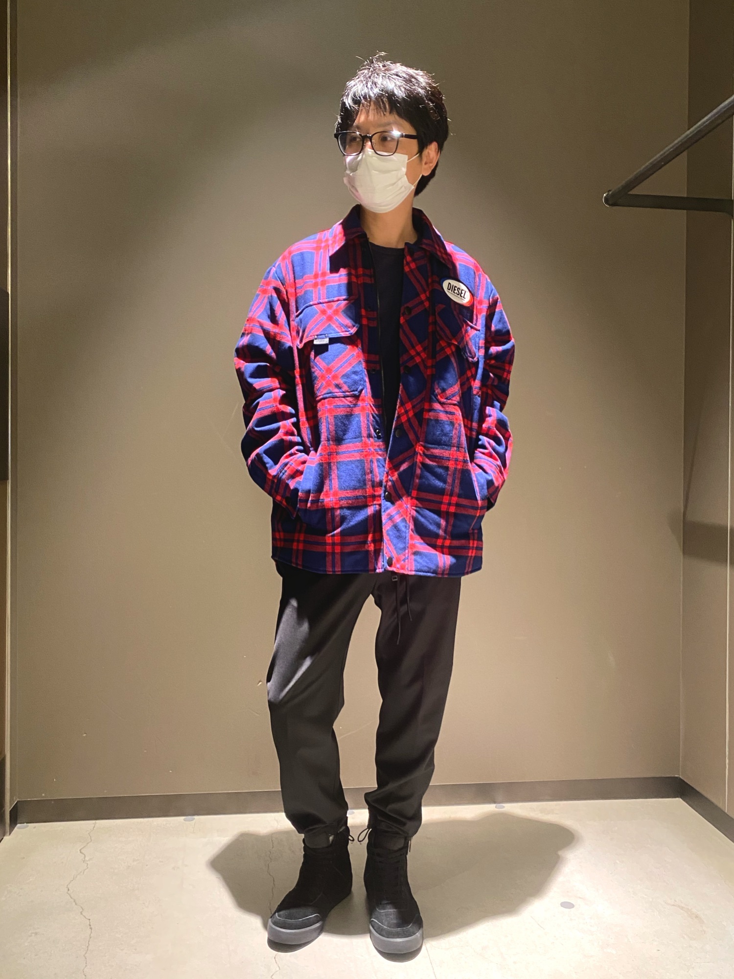 DIESEL ネイビー/レッドチェック カジュアルジャケット DIESELのアイテムを使った「チェックジャケット」の人気