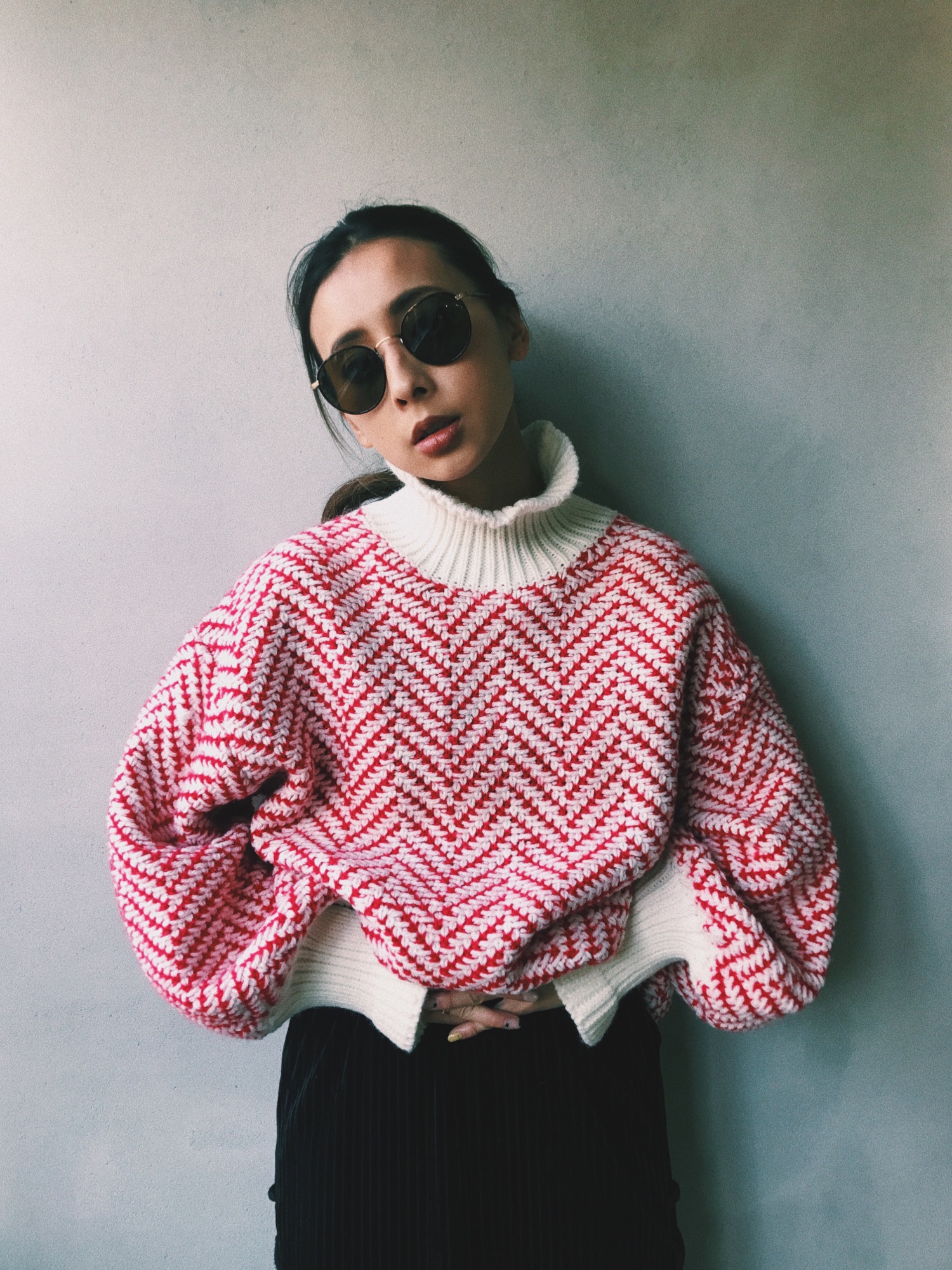 Ameri（アメリ）の「HERRING-BONE TURTLE KNIT（ニット/セーター  