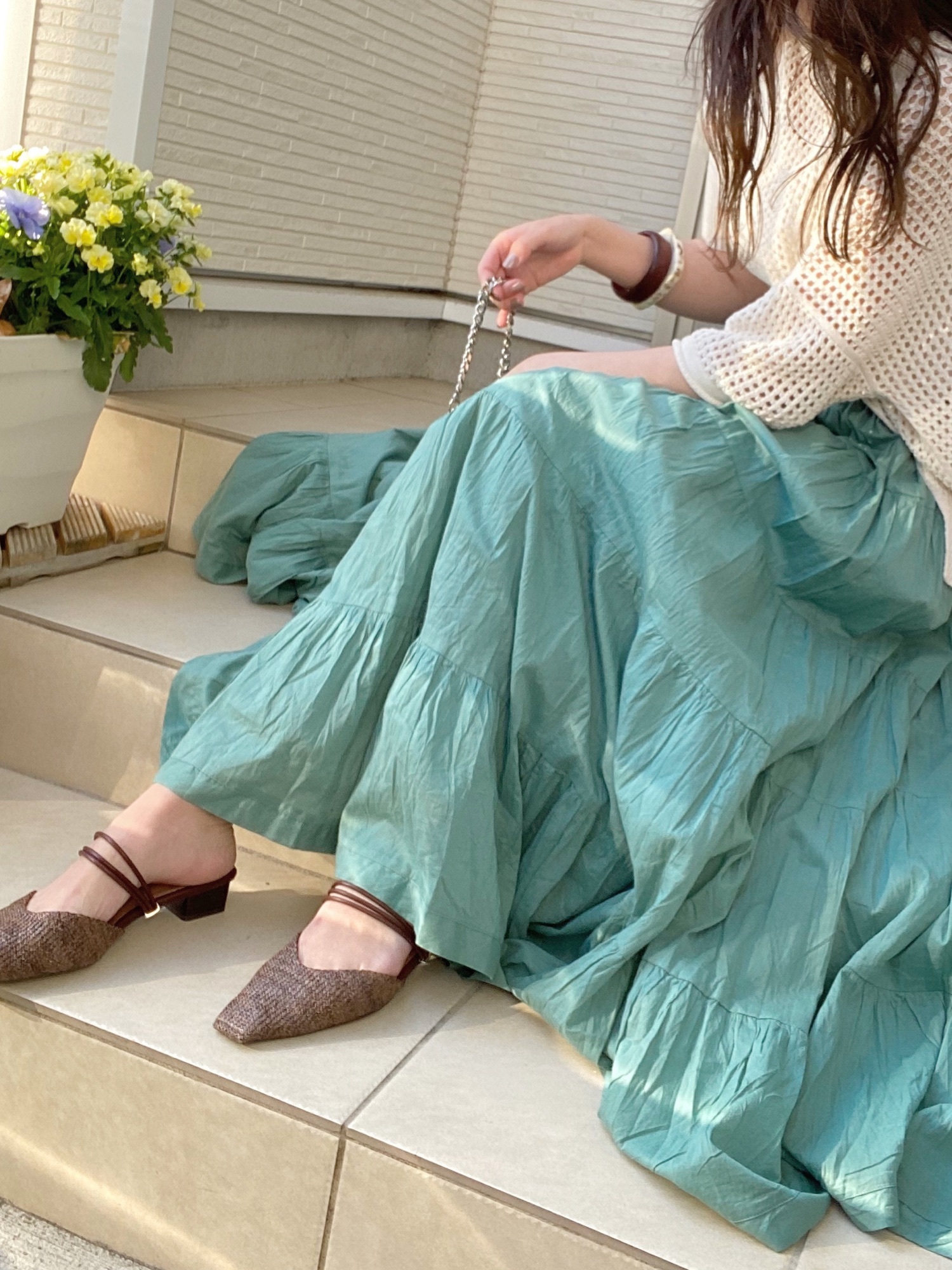 Ameri（アメリ）の「MESH LAYERED KNIT TOP（ニット/セーター