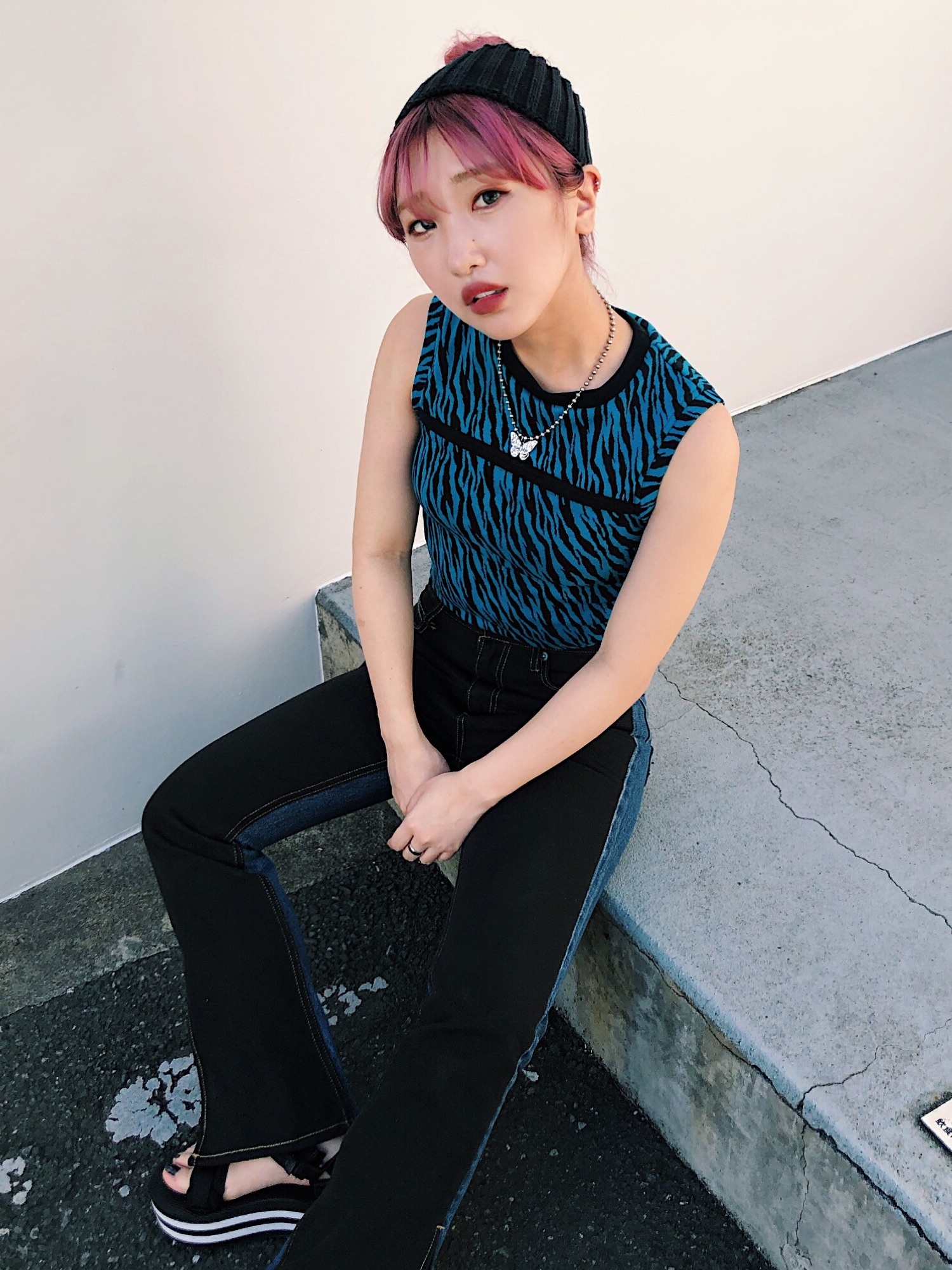 X-girl（エックスガール）の「ZEBRA JACQUARD TOP（タンクトップ