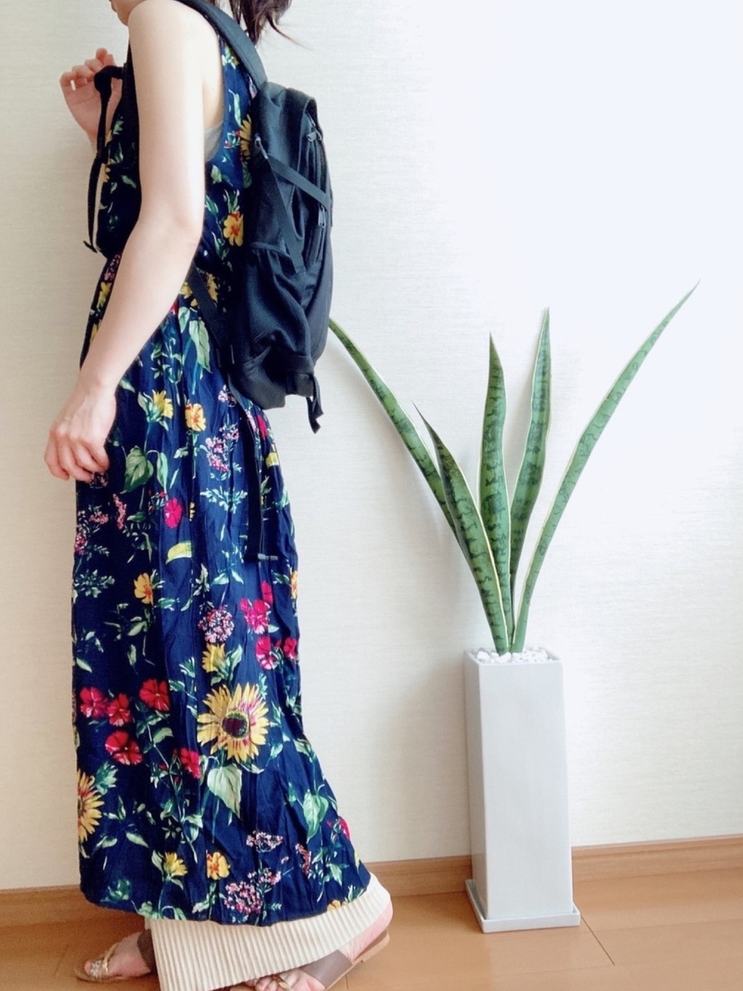 sacai ノースリーブワンピース スカラップ　ボタニカル柄　ナチュラル　植物柄 SuperBeauty】 美品 ボタニカル柄 ノースリーブ ワンピース 42