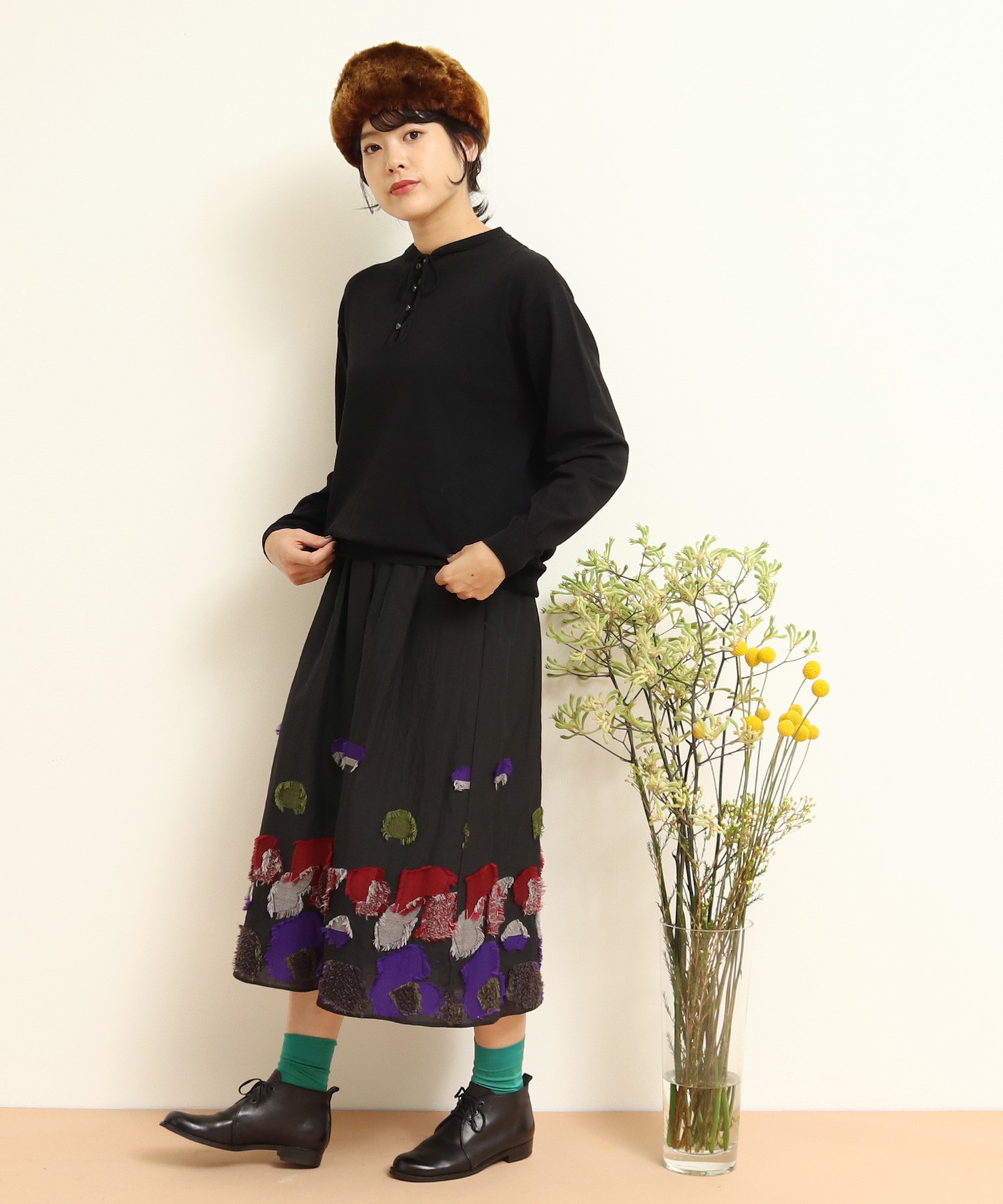 ビュルデサボン　石ころジャガードギャザースカート bulle de savon（ビュルデサボン）の「石ころジャガード ギャザー