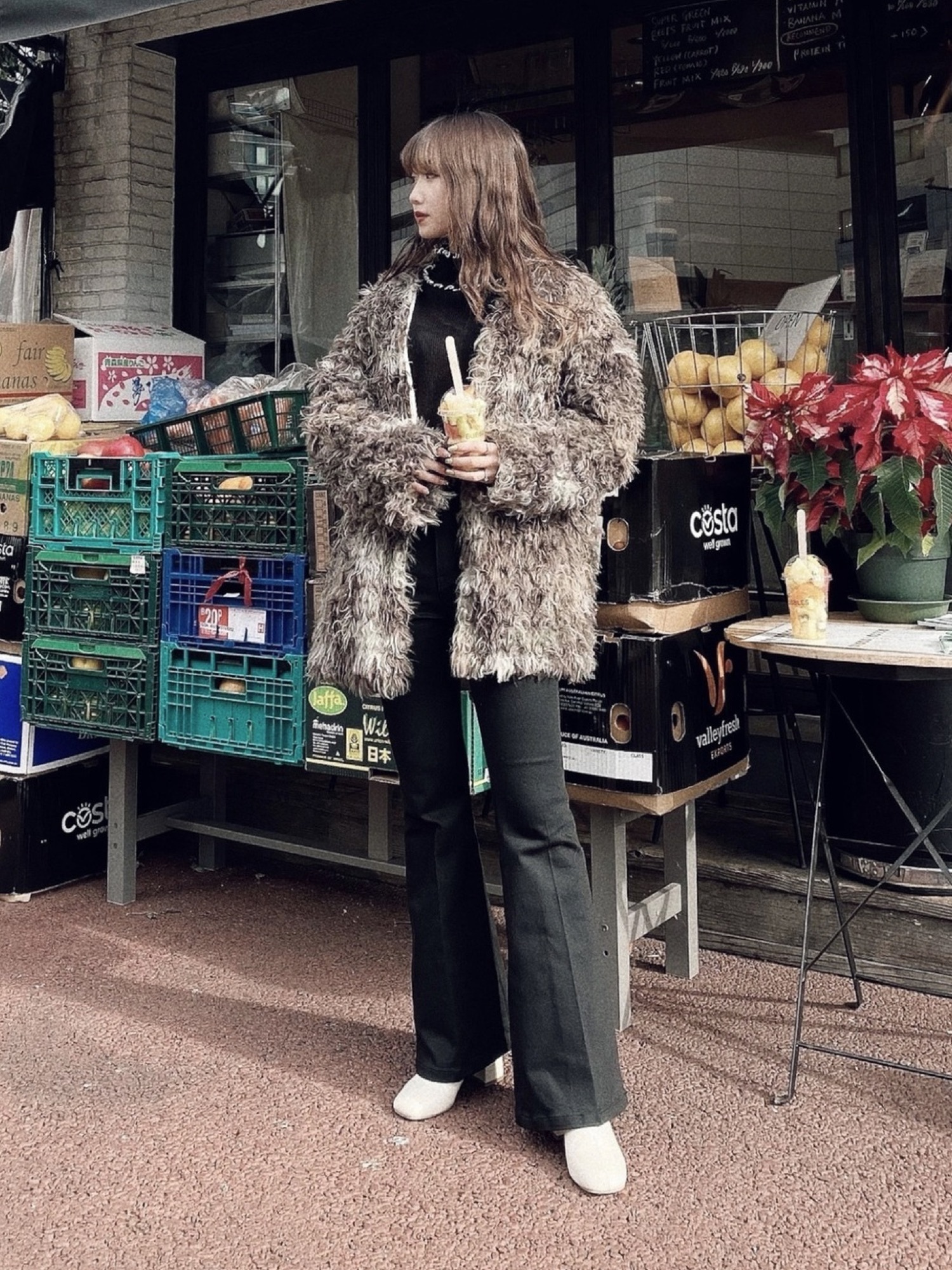 MOUSSY COLLARLESS CURLY FAUX FUR コート