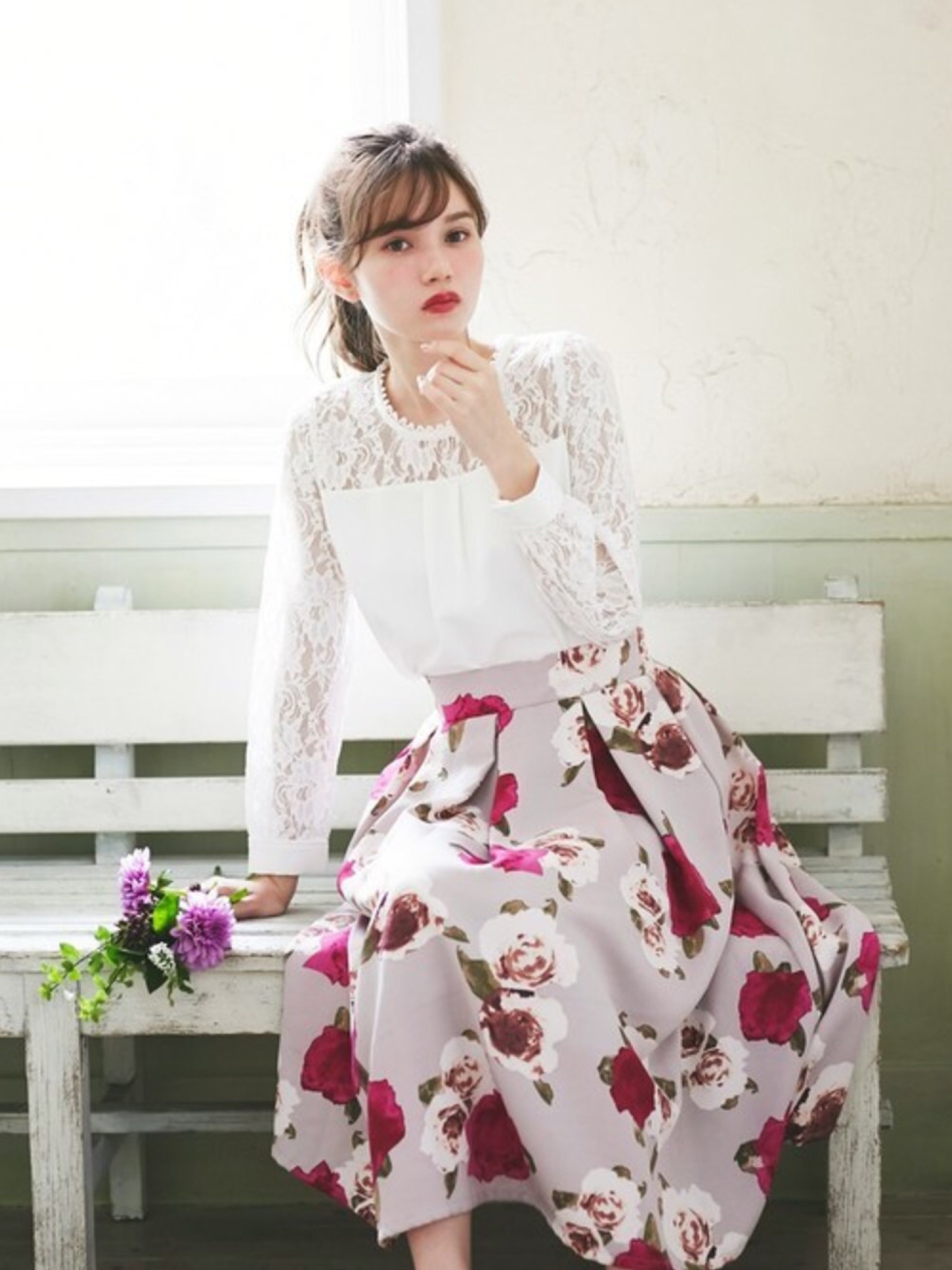 GRL（グレイル）の「グログラン花柄フレアスカート（スカート