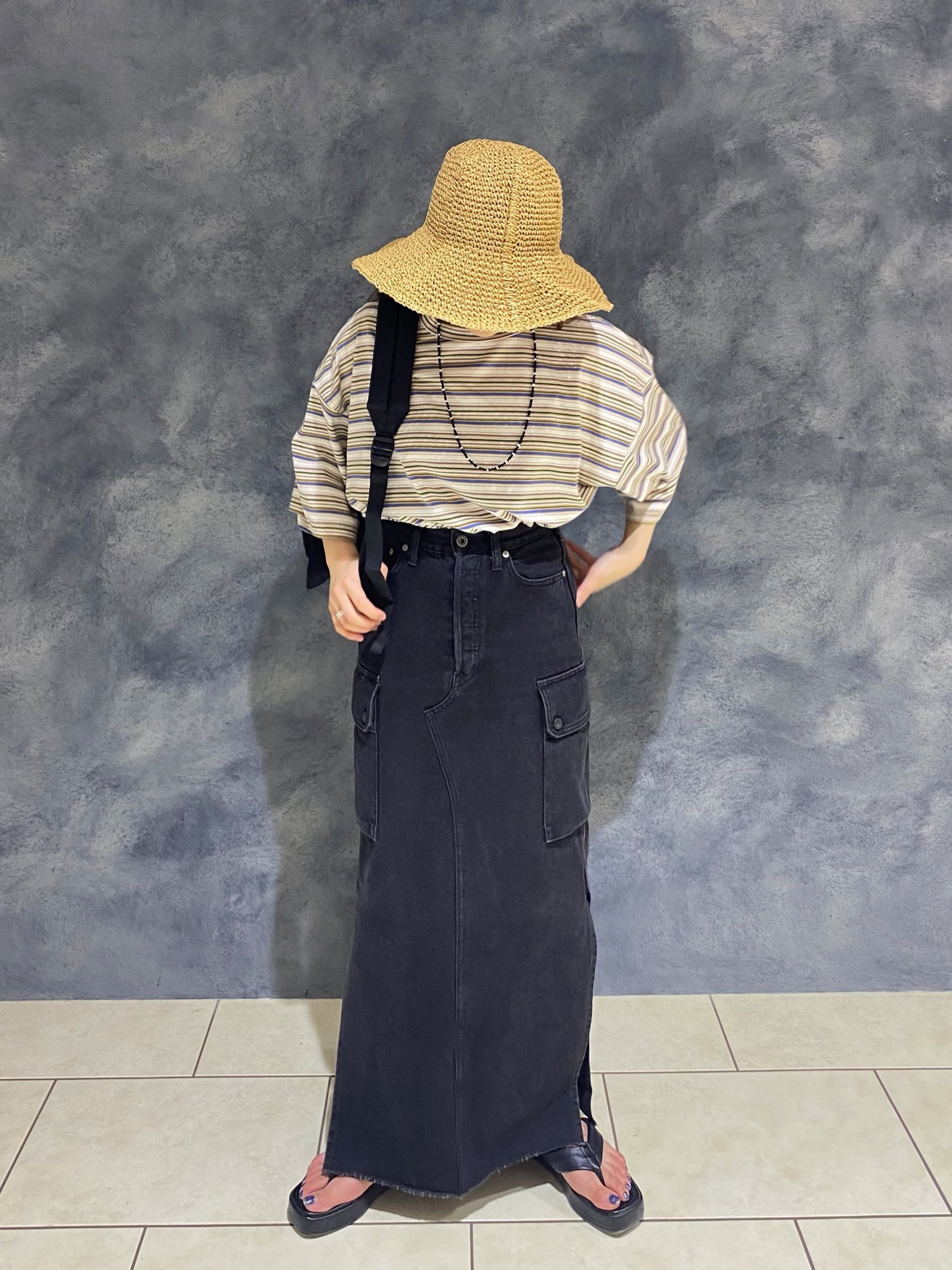【5 1/2】 CARGO-LINE DENIM SKIRT◆ブラック Spick & Span（スピックアンドスパン）の「【5 1/2】 CARGO-LINE