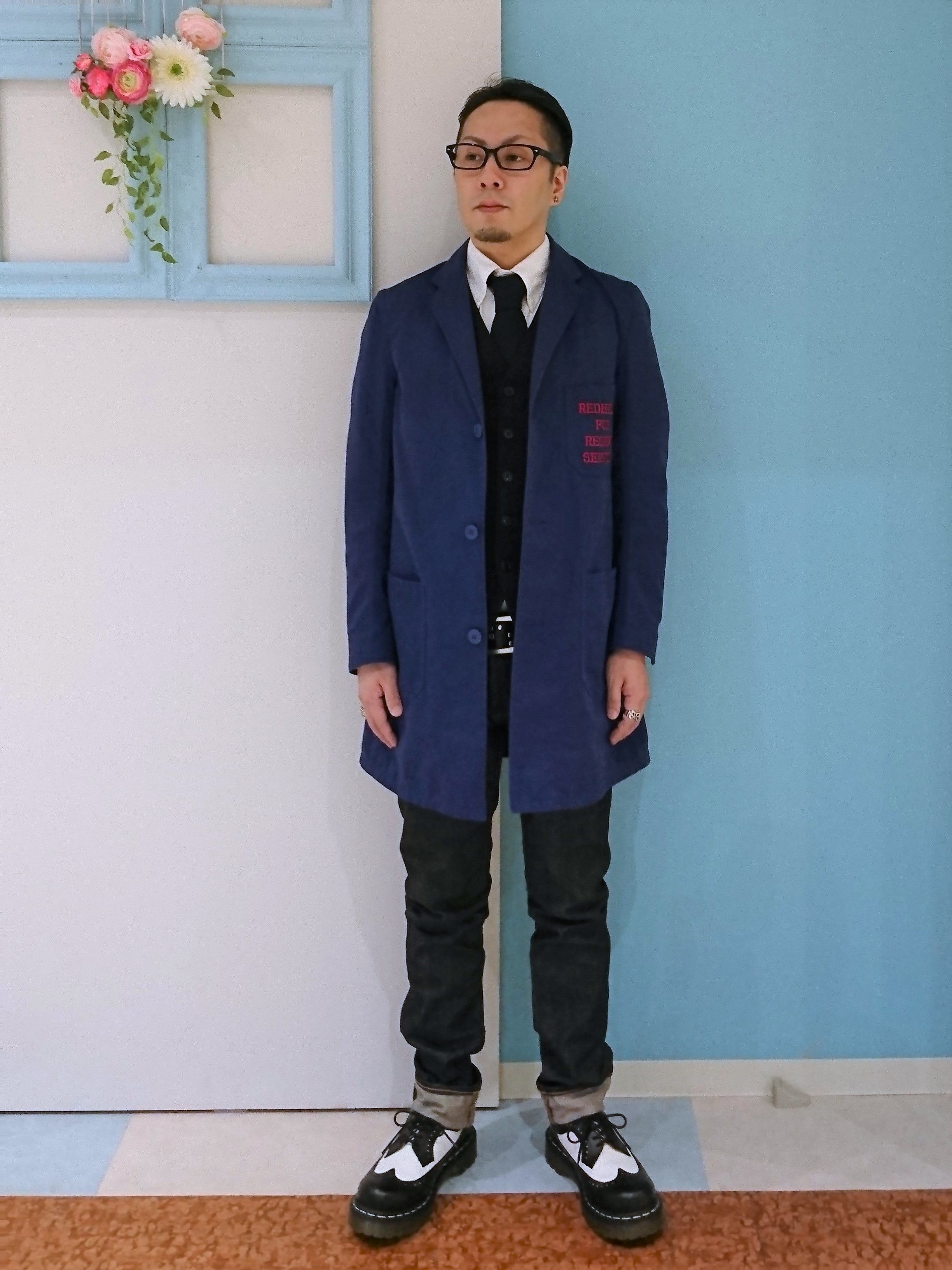 49AV. ジュンコシマダ ロングコート 刺繍 ネイビー グリーン ネイビー