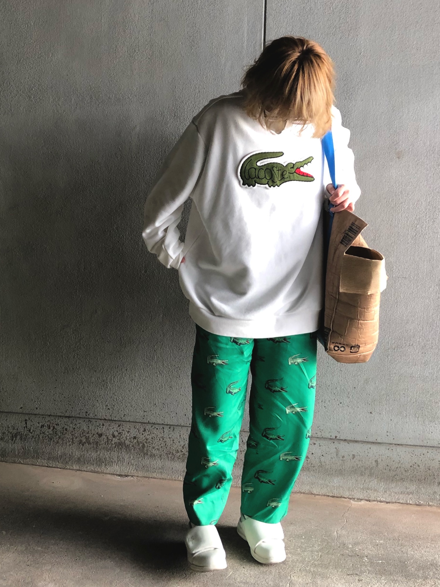 【LACOSTE × BEAMS】別注 Big Croco Crew Sweat Men's Big Fit Crocodile Print Crew Neck Sweatshirt