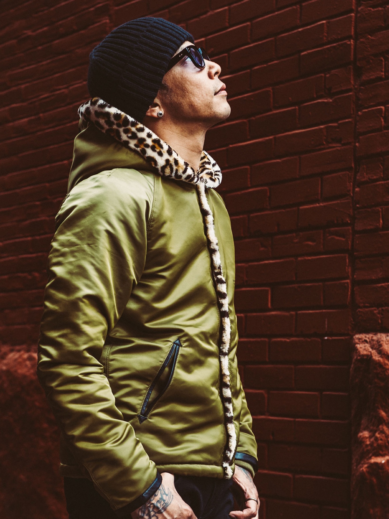 クライミー CRIMIE レオパードボアフードジャケット 羽織 ロゴ L 黒