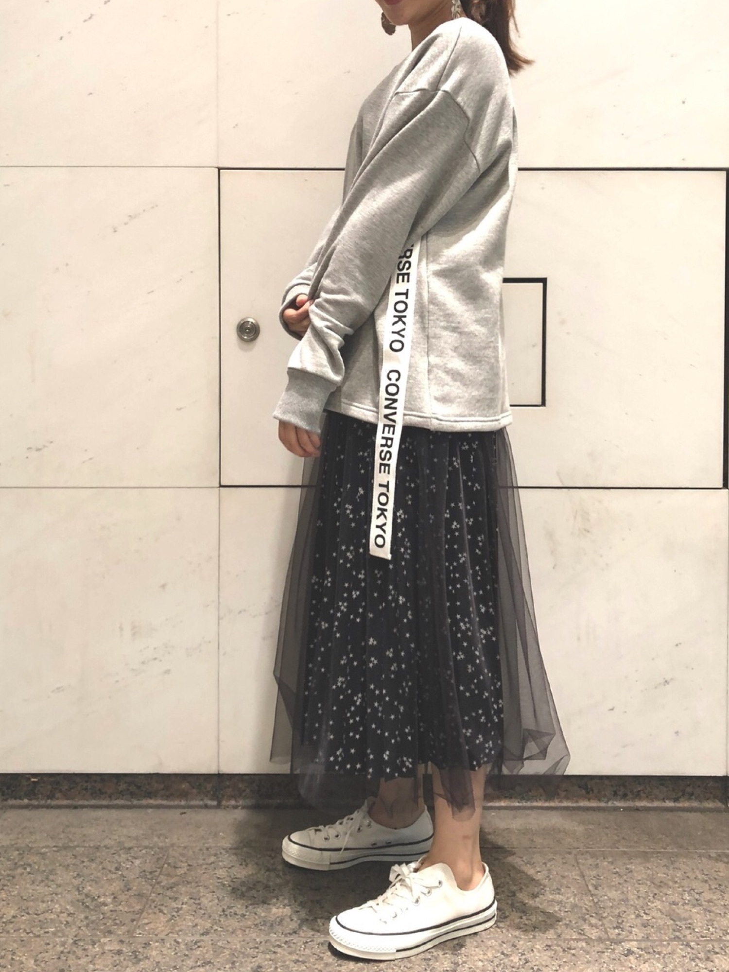 【新品タグ付き】converseTOKYO チュールプリーツスカート 黒 フリー SATIN BALLOON SILHOUETTE SKIRT｜CONVERSE TOKYO (コンバース