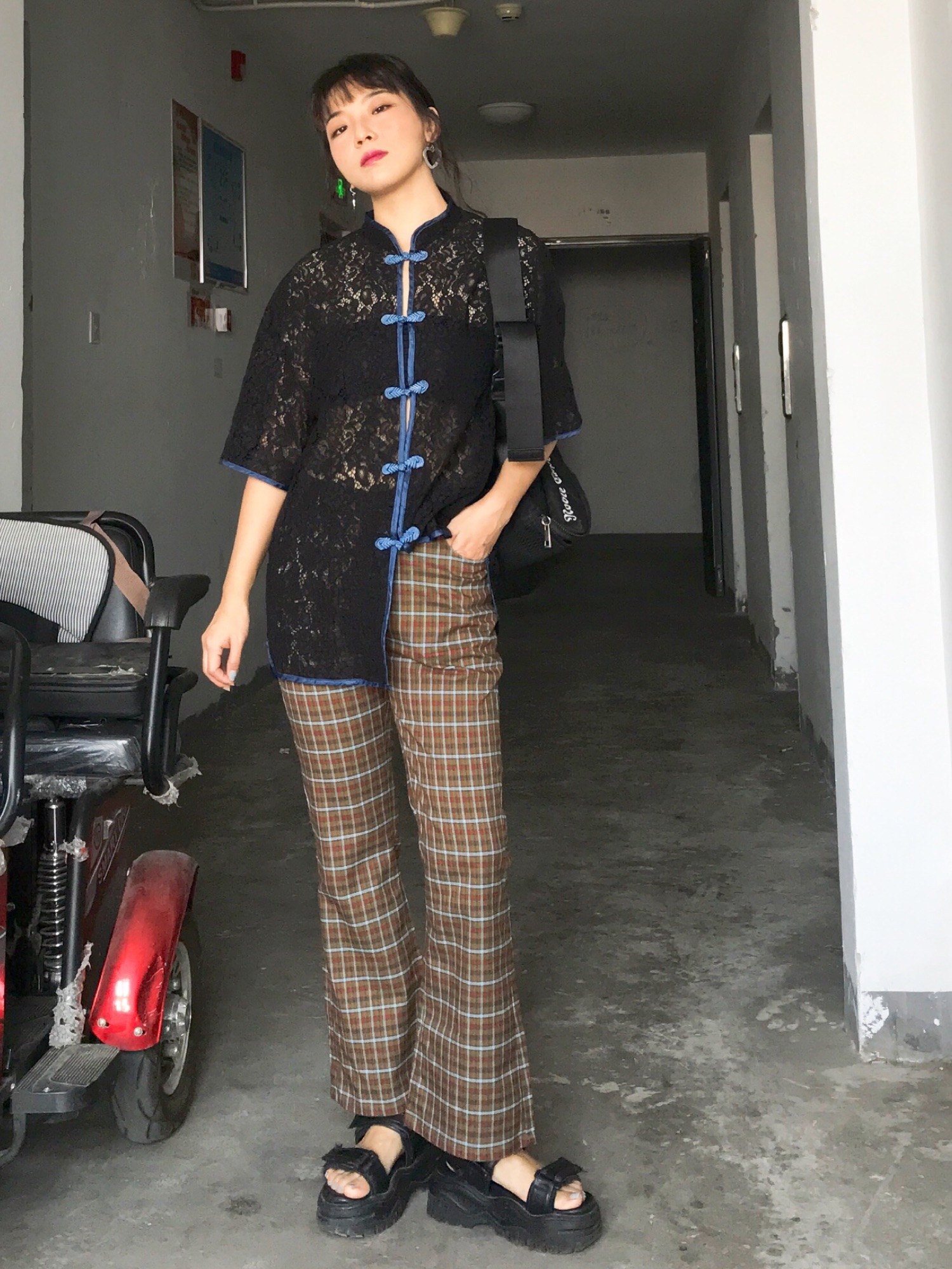 pameo pose】チャイナセットアップ （Layered Sheer Cami Dress  