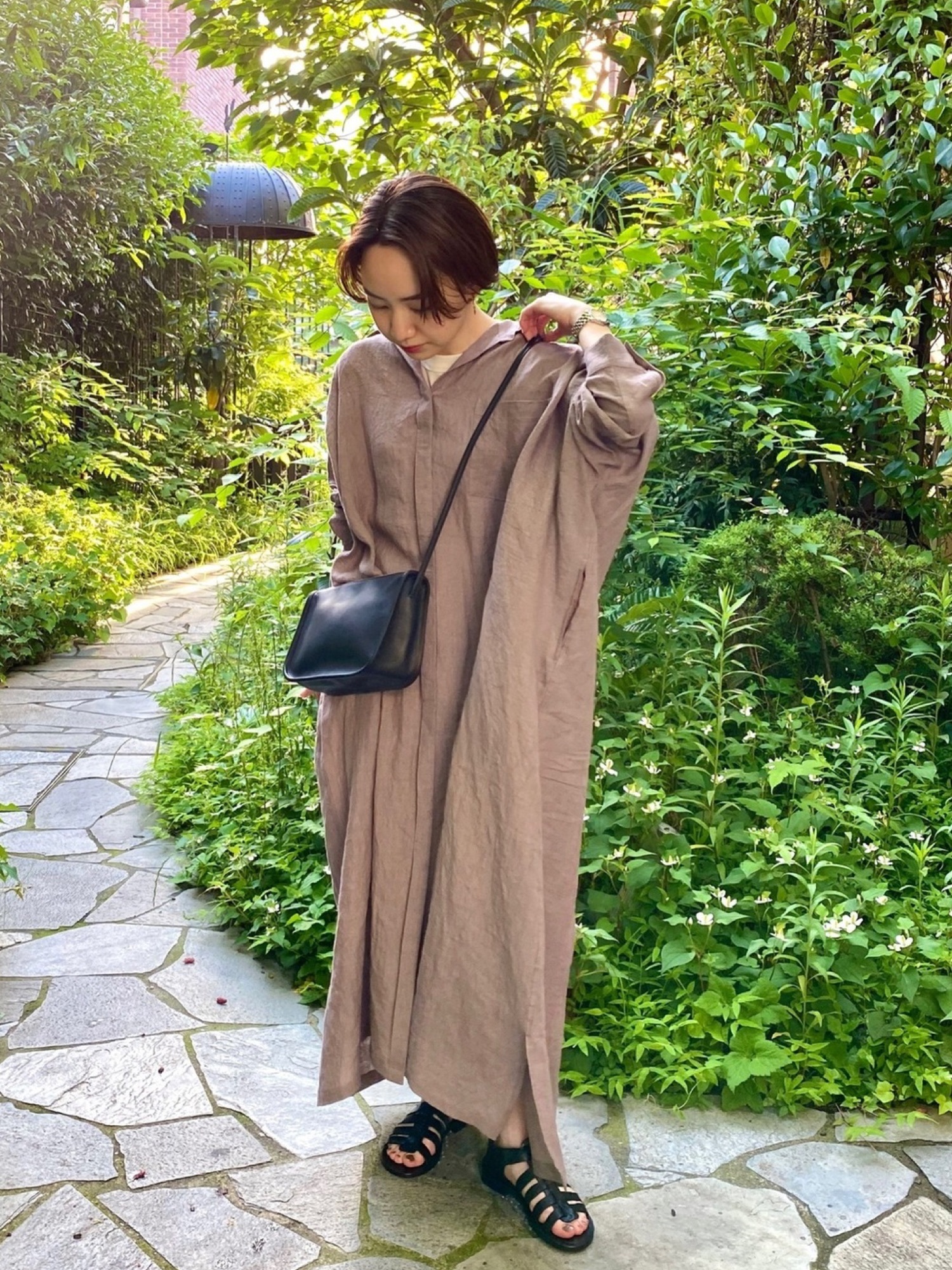 かぐれ（カグレ）の「リネンワイドシャツワンピース（ワンピース