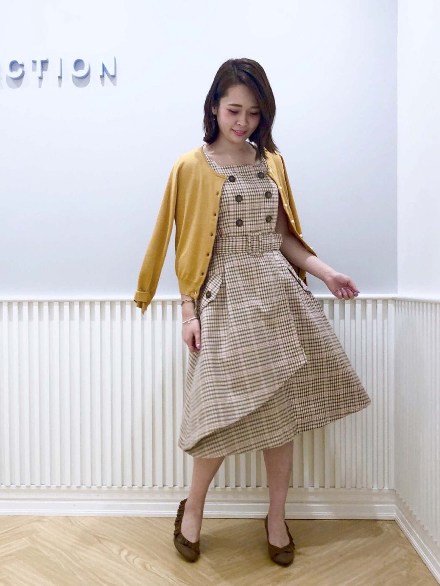 WILLSELECTION モールチェック トレンチワンピース ベージュ