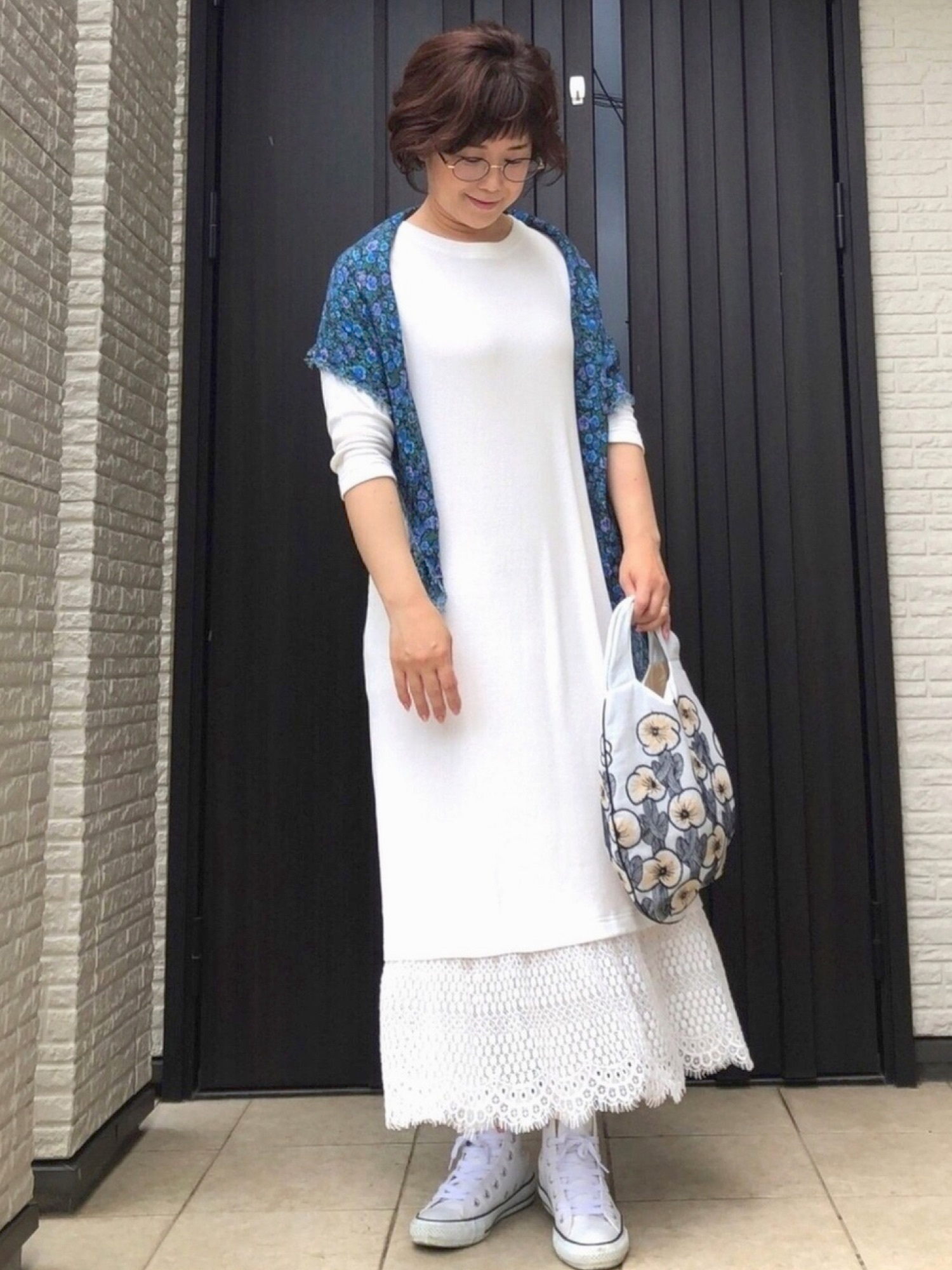 SLOBE IENA レースドッキングワッフルワンピース