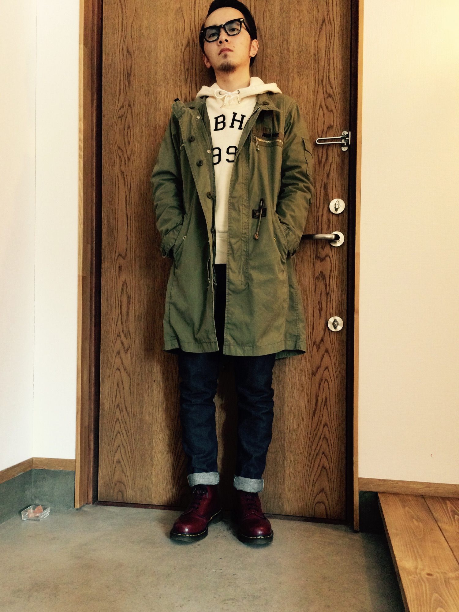 WTAPSのモッズコート（グリーン系）を使ったメンズ人気ファッション