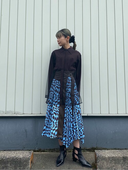 ❤︎人気色❤︎UNITED TOKYO　オプティカルアート　プリーツスカート（ブルー