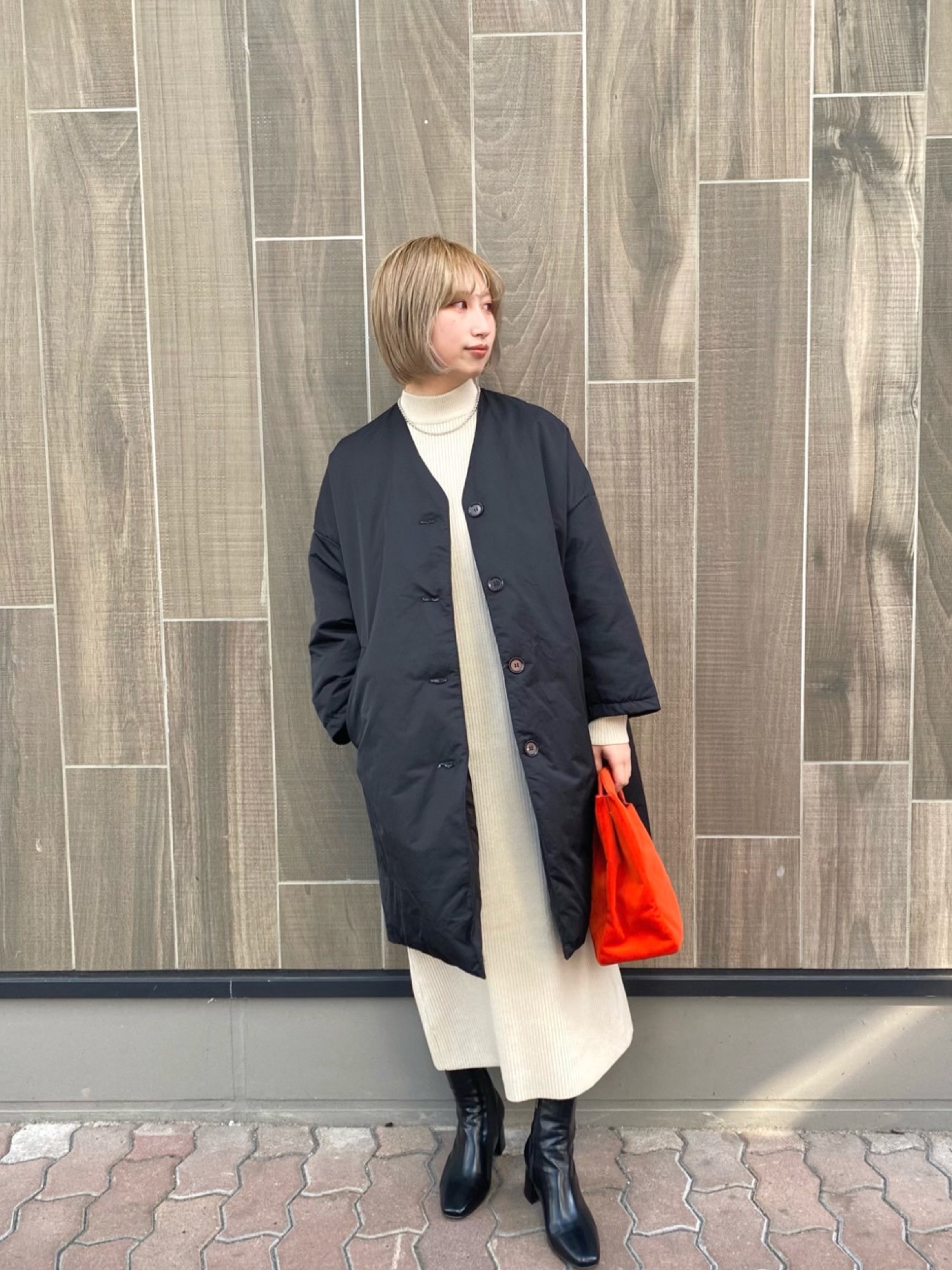 チャオパニック Aラインノーカラーダウンコート　ブラック　ciaopanic CIAOPANIC（チャオパニック）の「Aラインノーカラーダウンコート