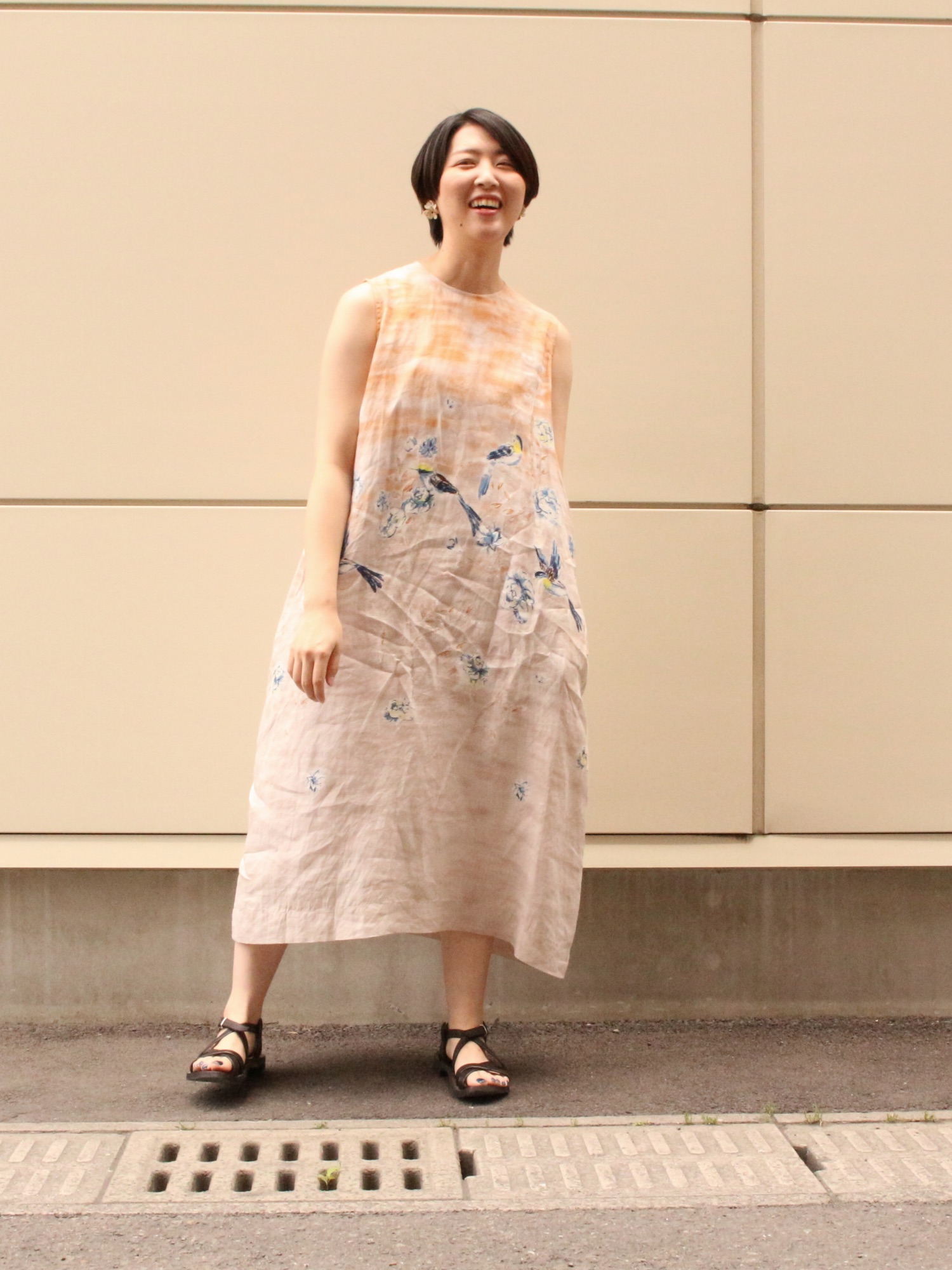 45R（フォーティファイブアール）の「リネンあさやけプリントDRESS