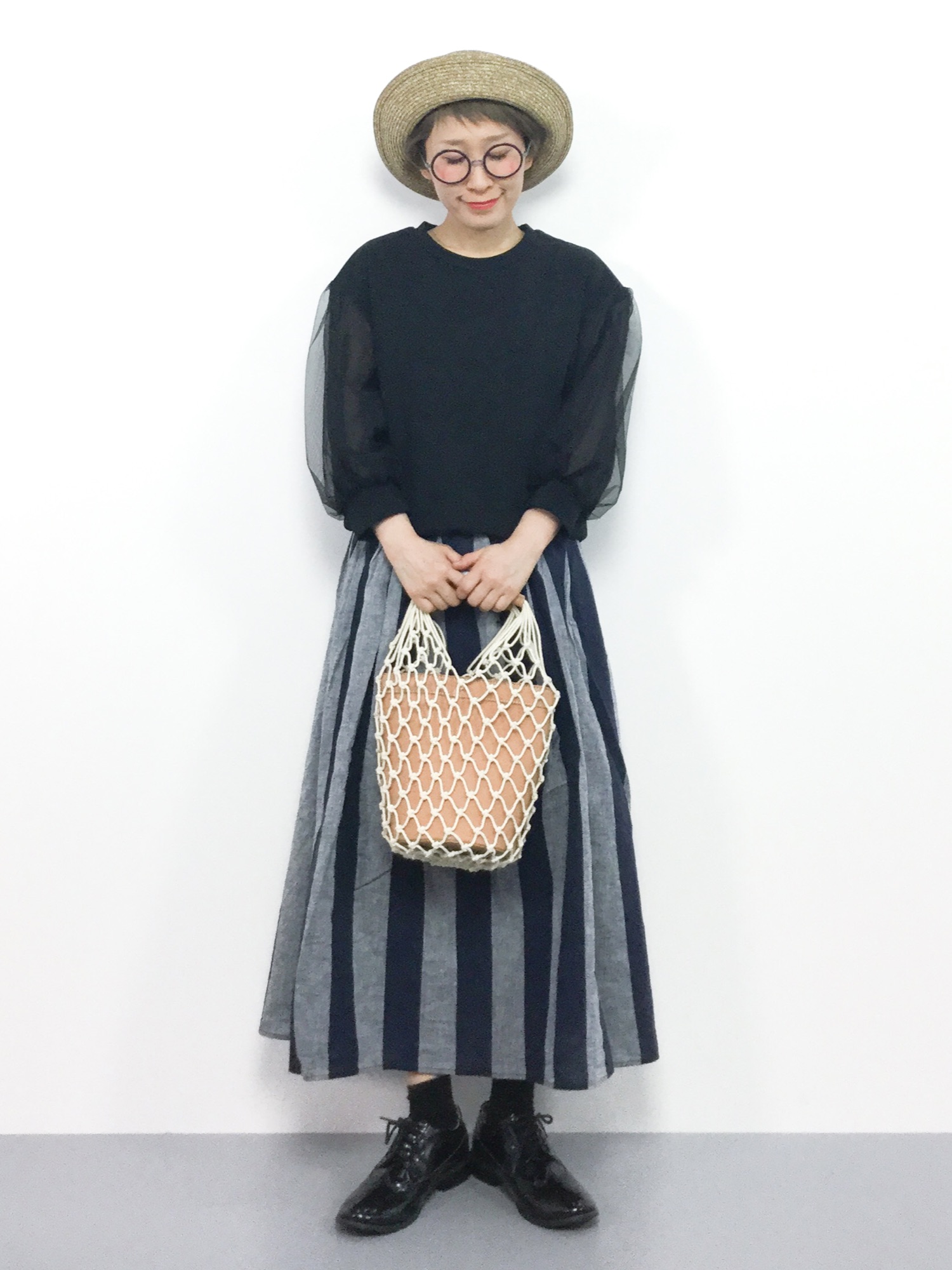 nop de nod ‧̍̊·̊ リネン混　綿麻　スカート　ストライプ　春夏 nop de nod ‧̍̊·̊ リネン混 綿麻 スカート ストライプ 春夏