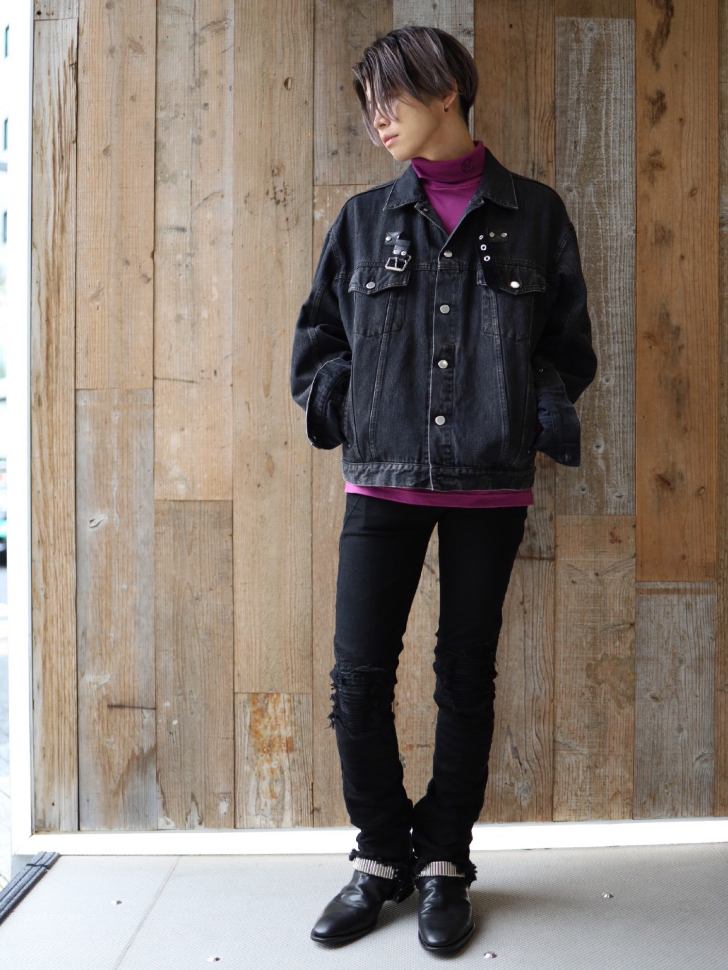 JOHN LAWRENCE SULLIVAN FRONT SIDE BELTED DENIM JACKET (1B013