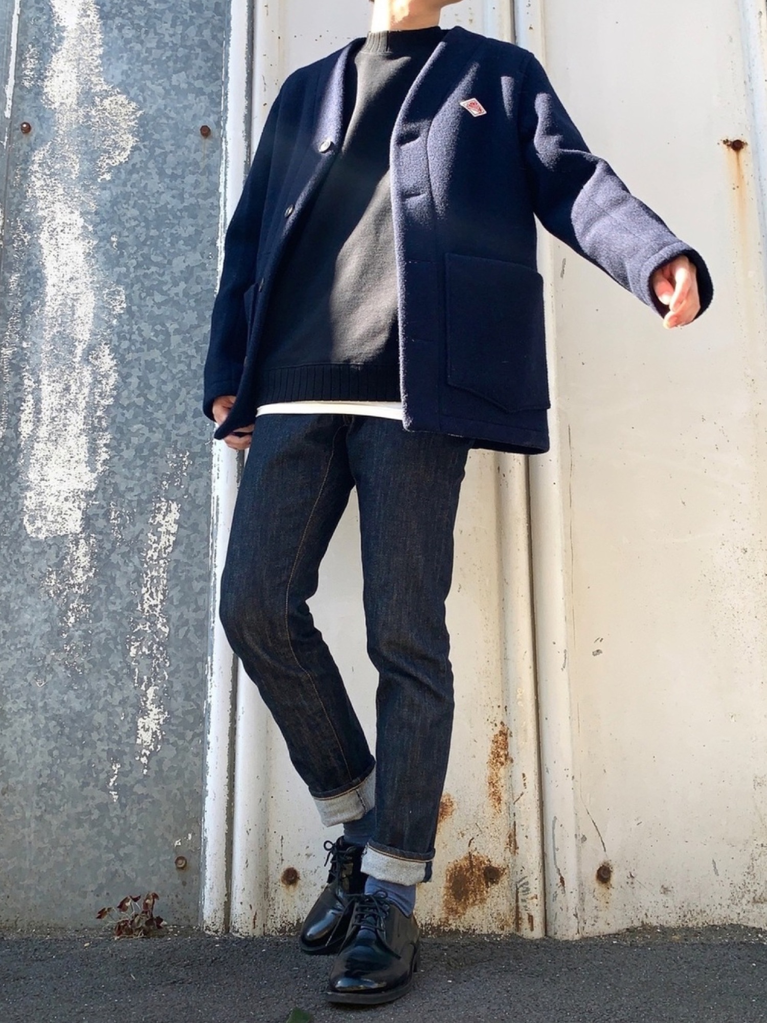 DANTON/ダントン】 ウールモッサカラーレスジャケット/Vノーカラー