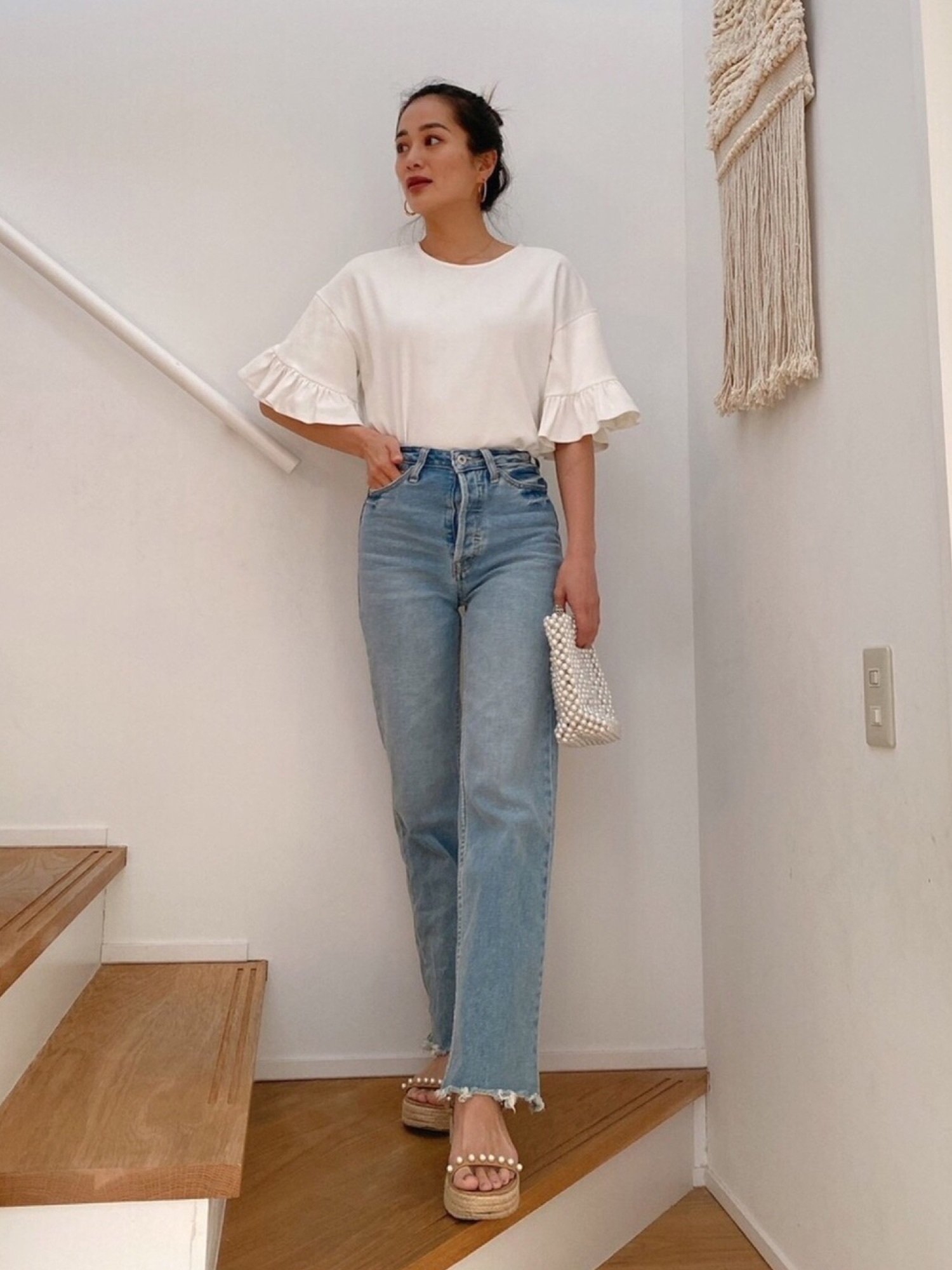 chimmy様C5349 カットソー×ホワイトデニムコーデ Tシャツ/カットソーを使った「白✖️デニム」のレディース人気