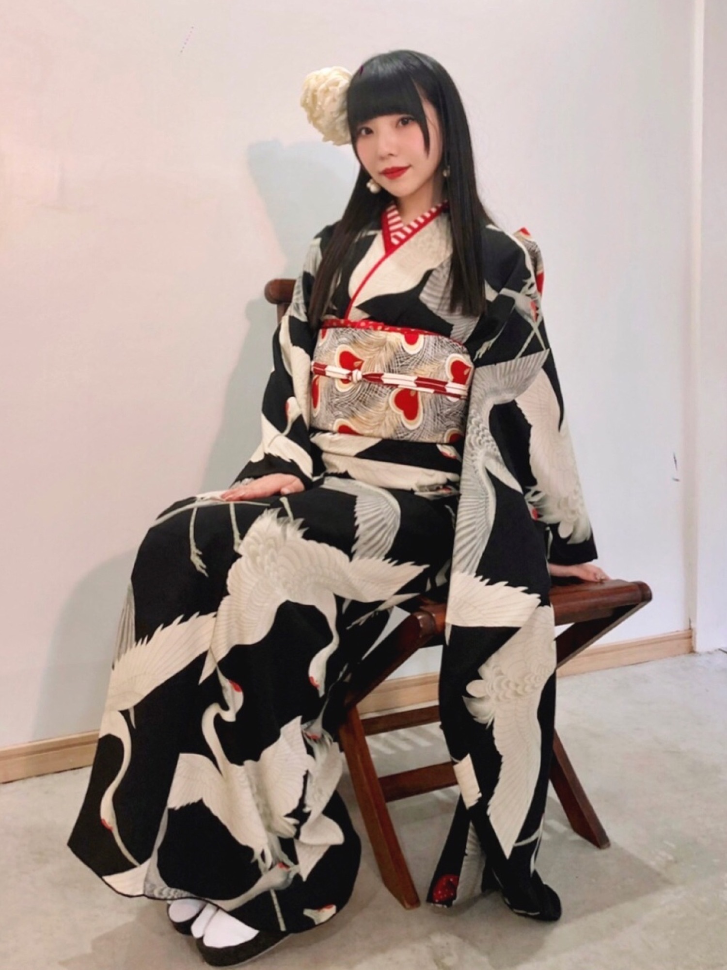 豆千代モダン✨黒鶴きもの