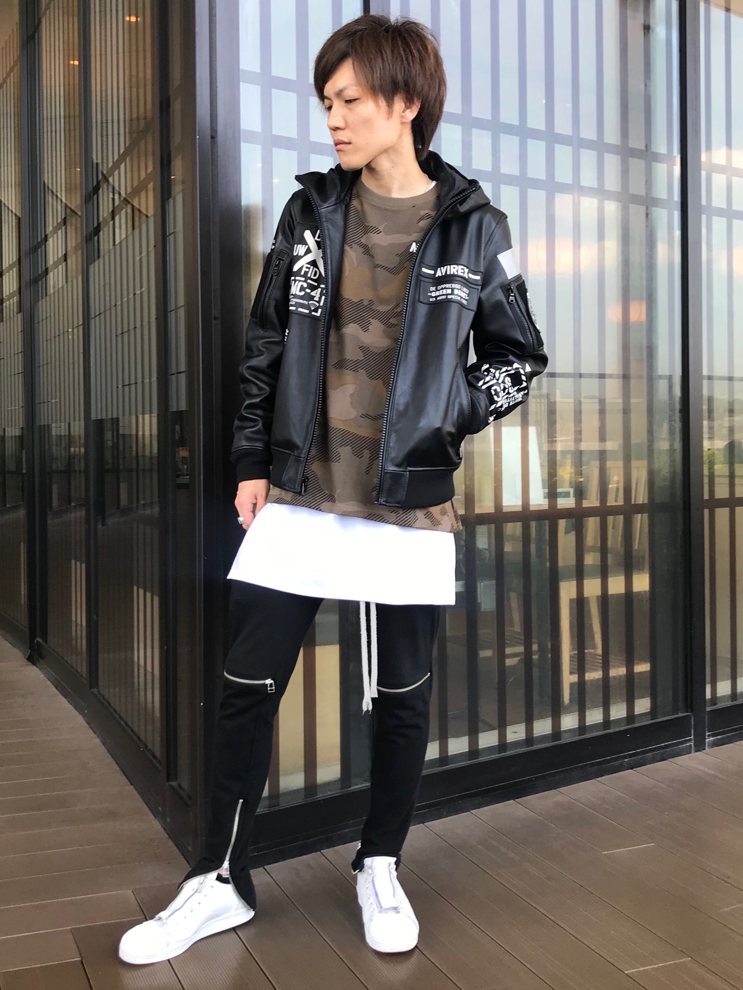 レザー フーディー ハロ/LEATHER HOODIE HALO【Avirex Military Camp
