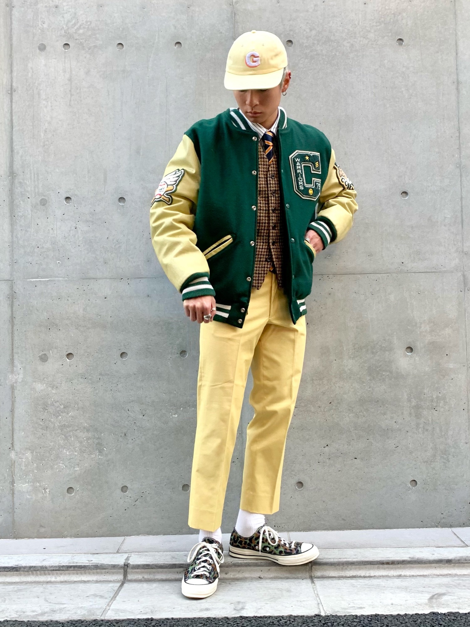 Championのスタジャン（グリーン系）を使ったメンズ人気