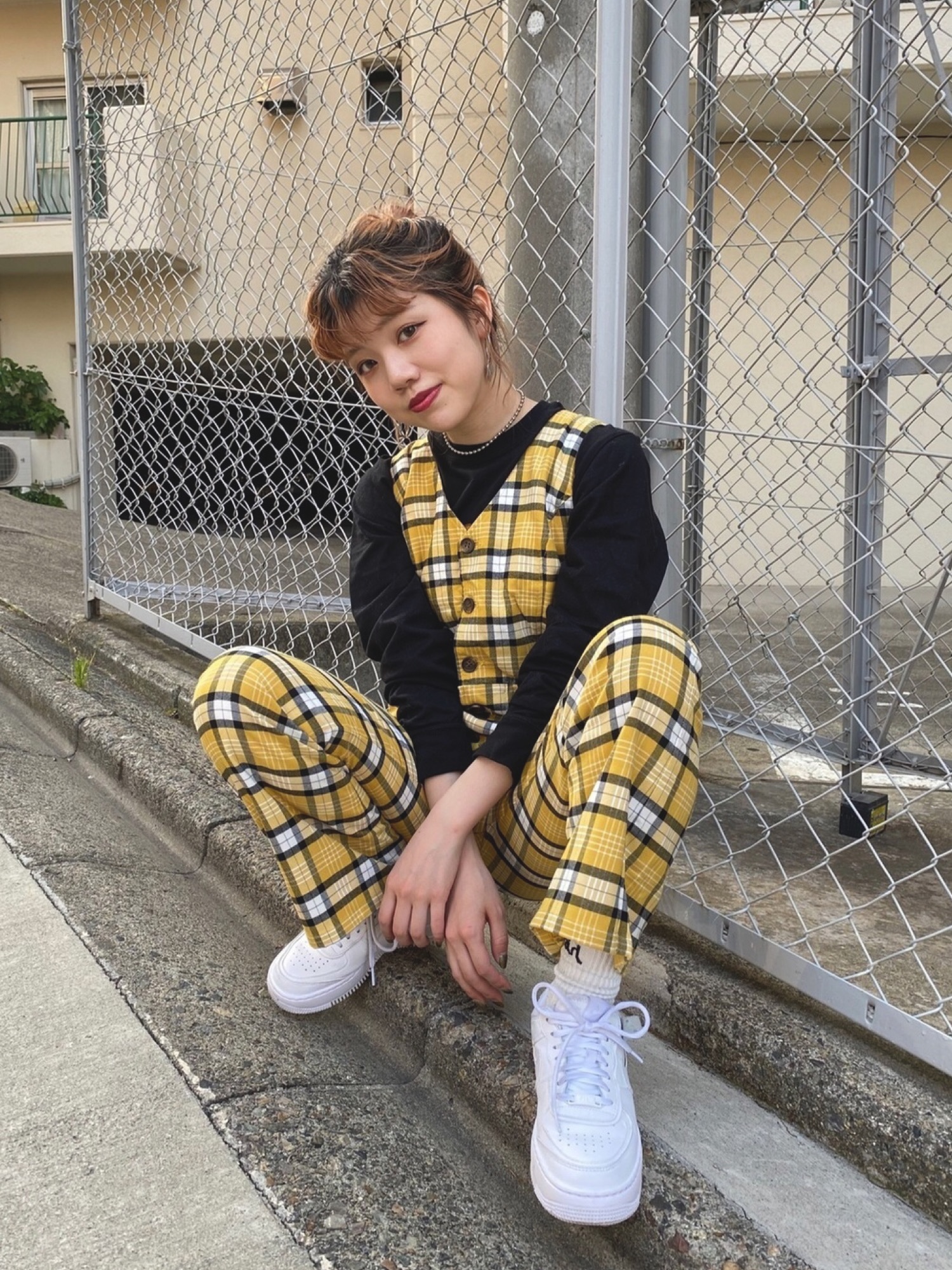 X-girl（エックスガール）の「PLAID JUMPSUIT（つなぎ