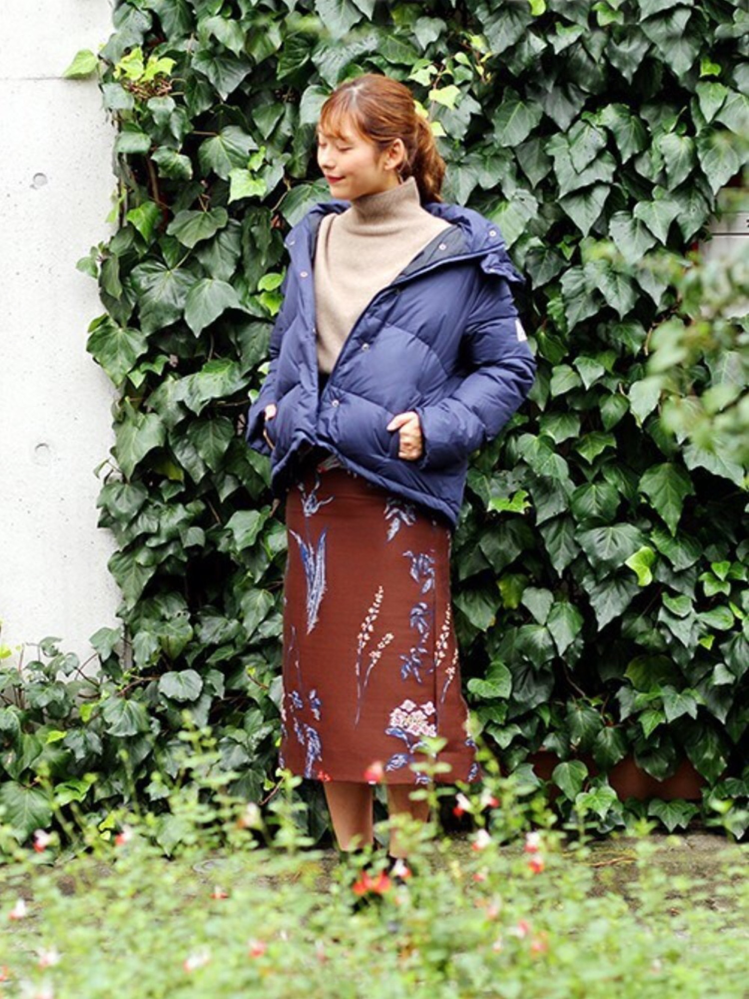 mame（マメ）の「FLOWER DOUBLE CLOTH SKIRT-BROWN-（スカート）」 - WEAR