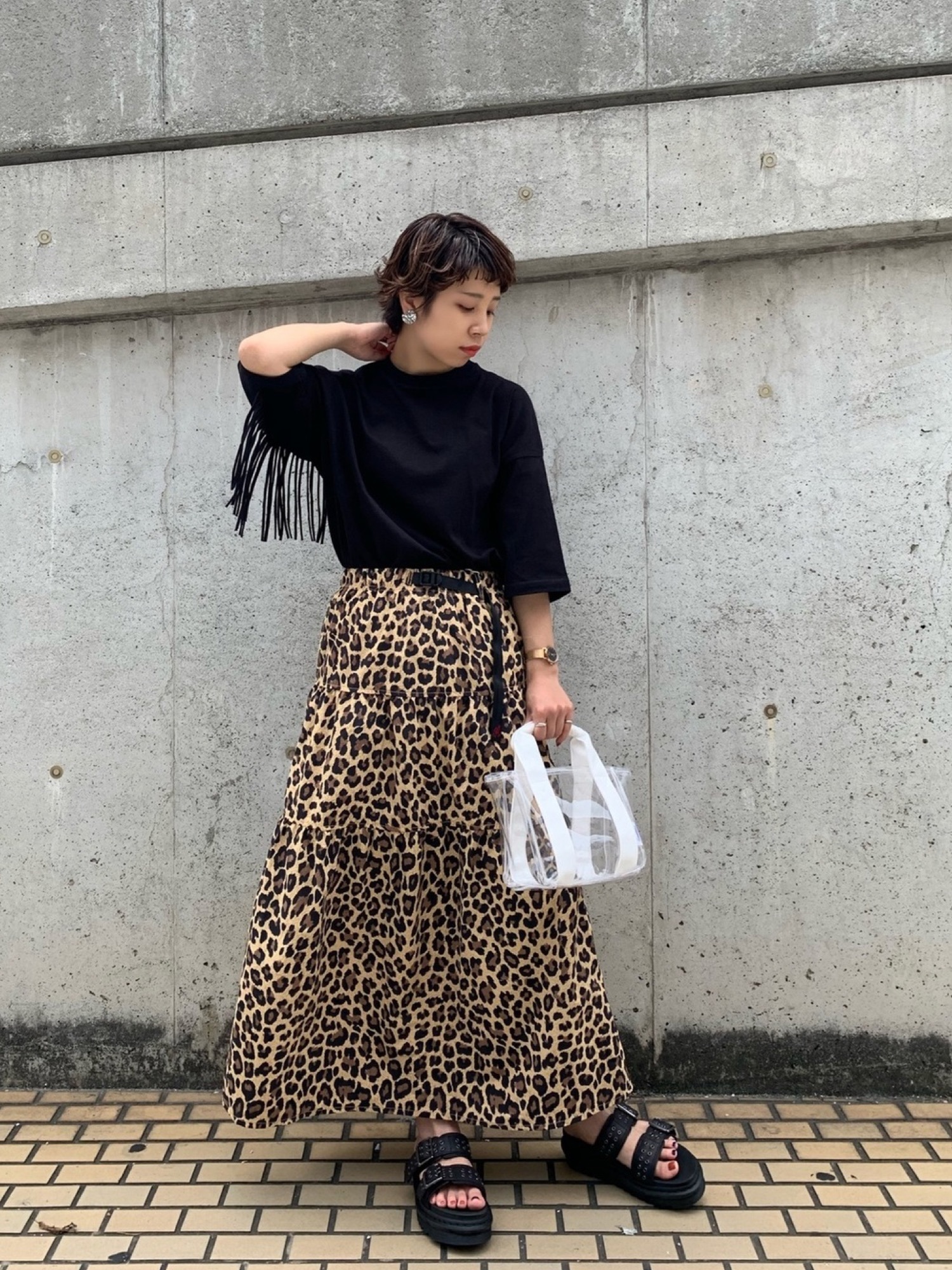 グラミチ BEAMS BOY プールナイロン ロングスカート レオパード