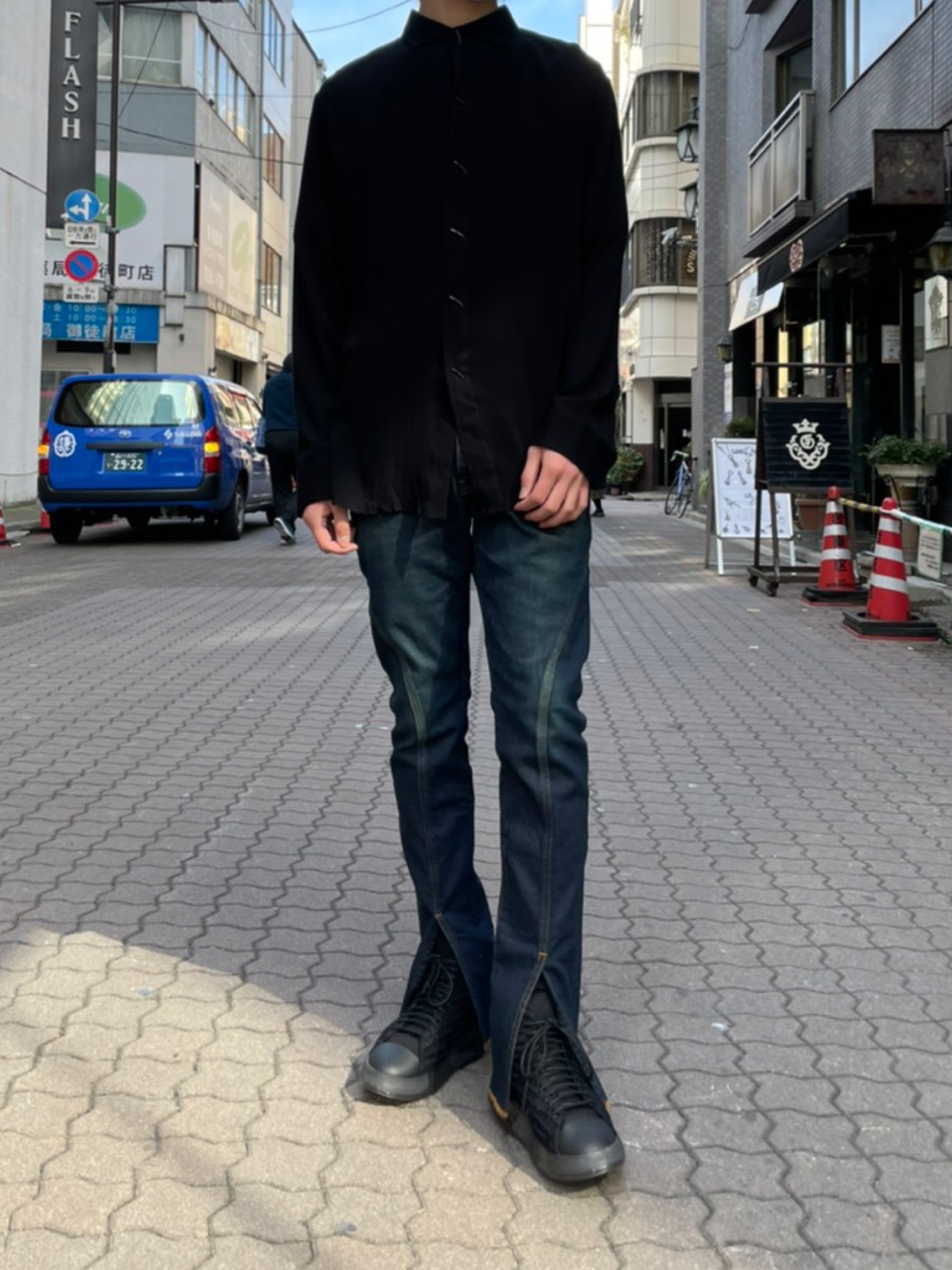 14th addiction クラッシュ加工 デニムシャツ コンチョ インディゴ 14th Addiction(フォーティーンスアディクション)の「14th