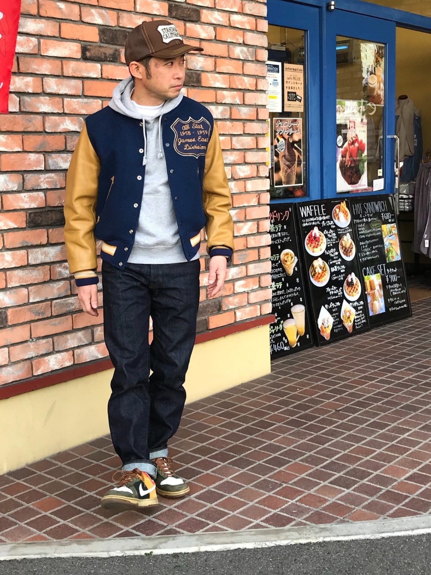 SUGARCANEStyle Eyes スタジャン グレーネイビー レザー切替 2026年