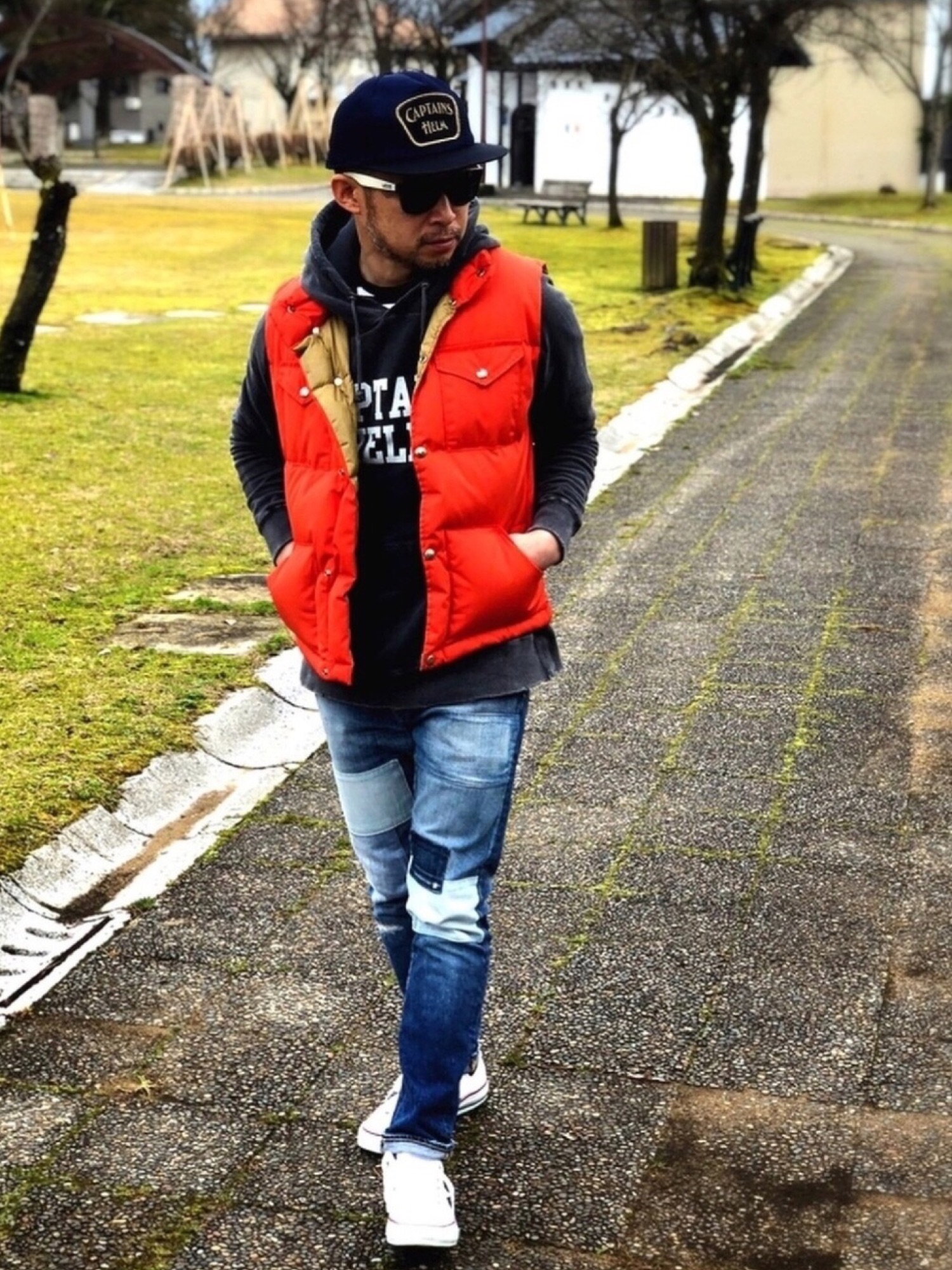 XXLノースフェイスレディース700オレンジブラックニットダウンベストジャケット XXLノースフェイスレディース700オレンジブラックニットダウンベスト