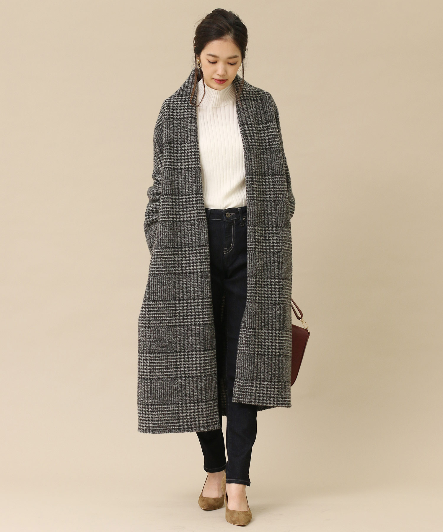 ロングコート Gready Brilliant エアリーチェック ロングガウンコート