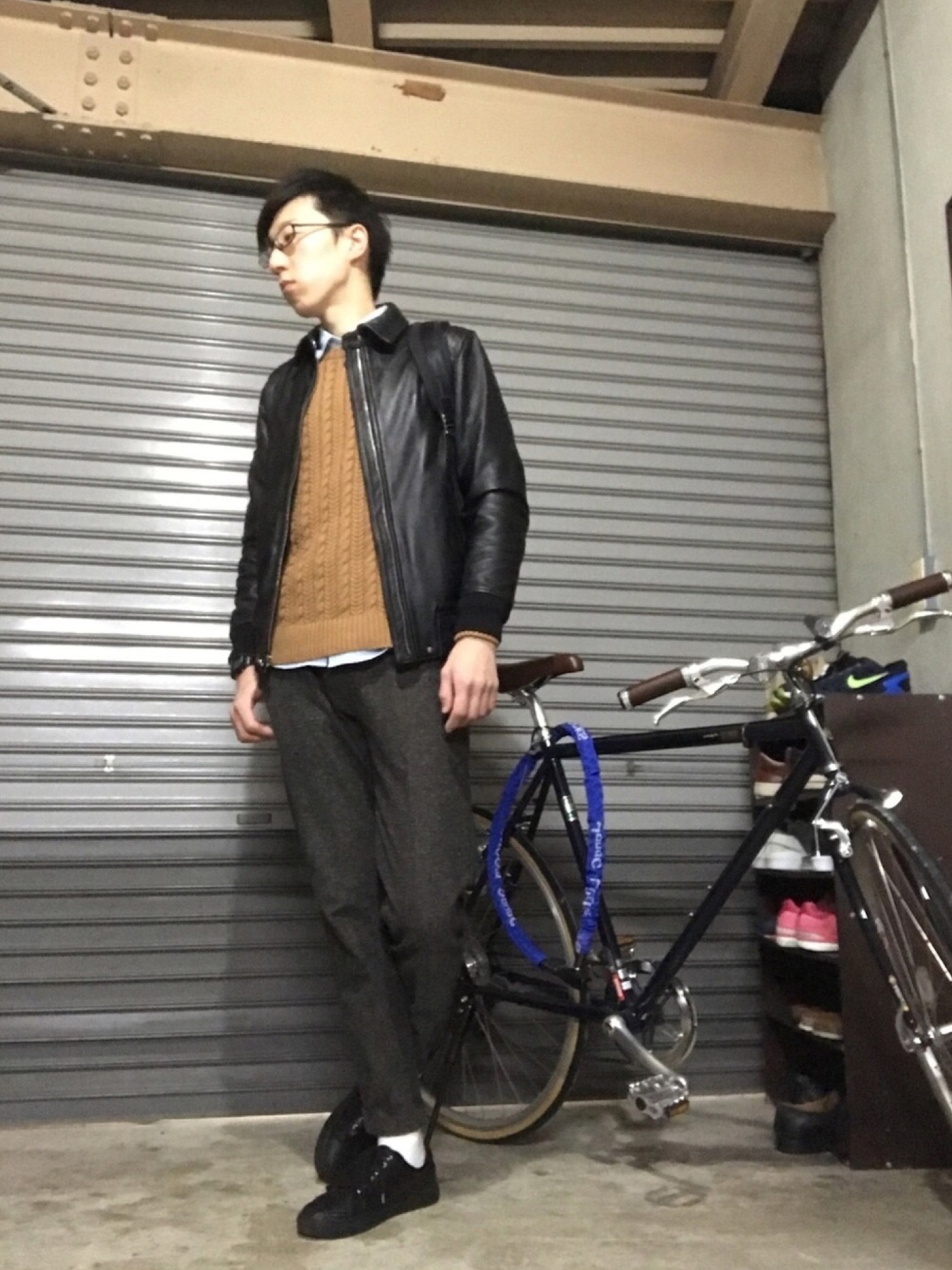 NANO universe（ナノユニバース）の「カーフレザーリブブルゾン