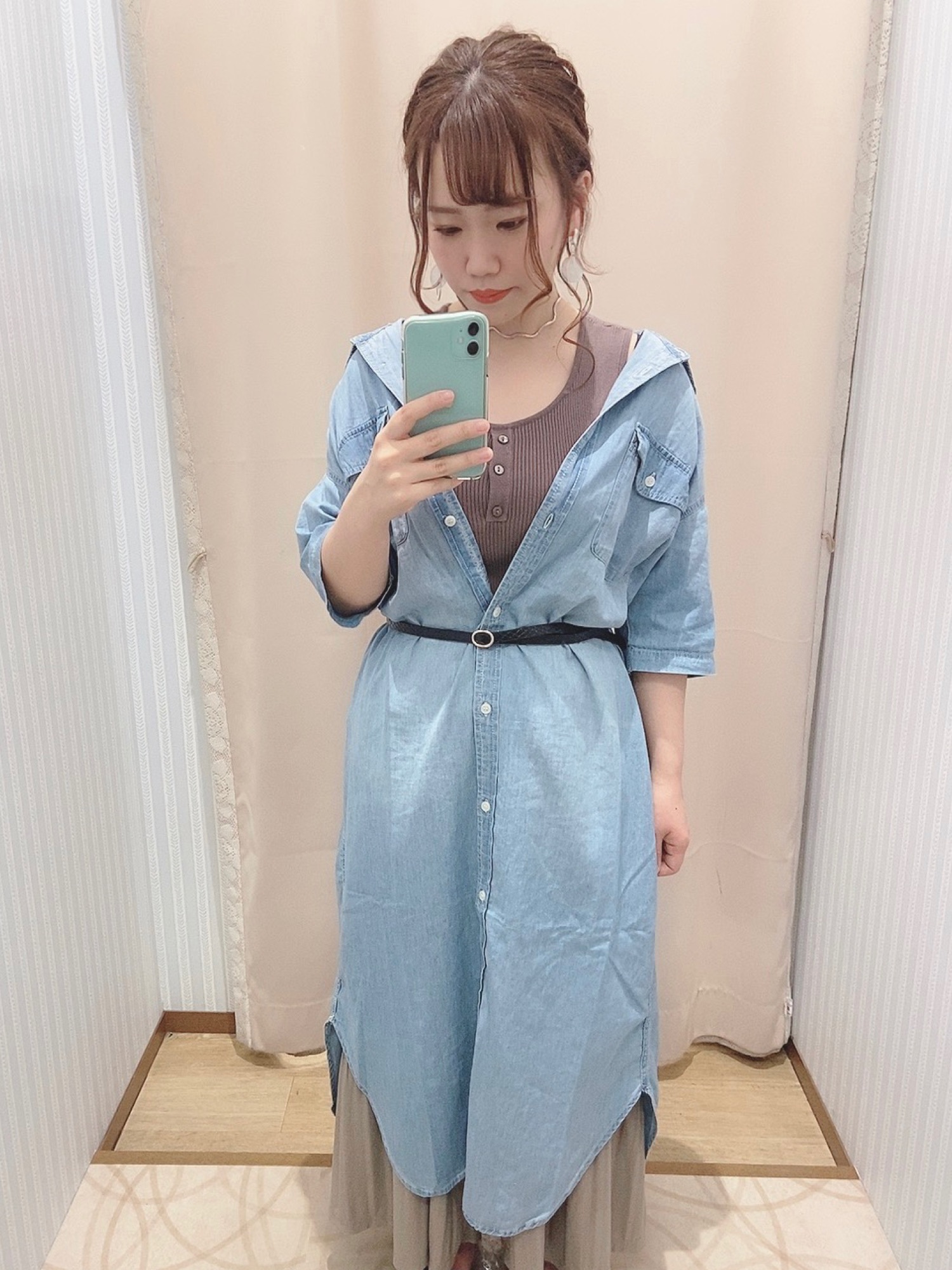 半袖デニムワンピース ＊を使った人気ファッション