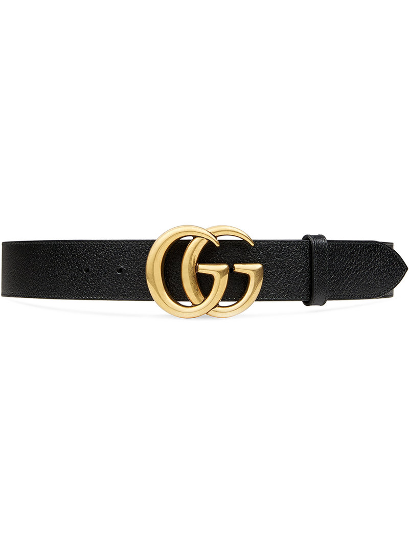 GUCCI　お洒落　ブラック×ゴールド　ベルト　細め　スタイルアップ　パンツに ダブルG スリムベルト ブラック レザー | GUCCI公式