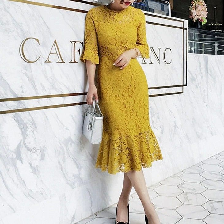 no brand（ノーブランド）の「マーメイドレースフリルワンピース 