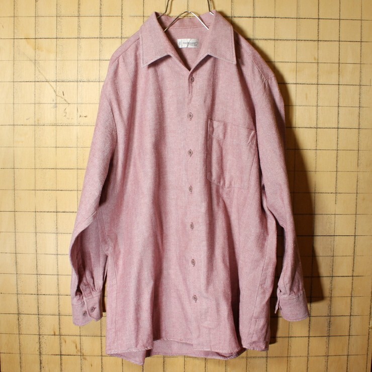 の「70s 80s EURO ヘリンボーン シャークカラー シャツ ピンク メンズL 