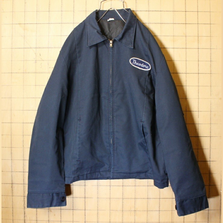 70s80s USA製 中綿ワークジャケット ネイビーキルティングL aw123