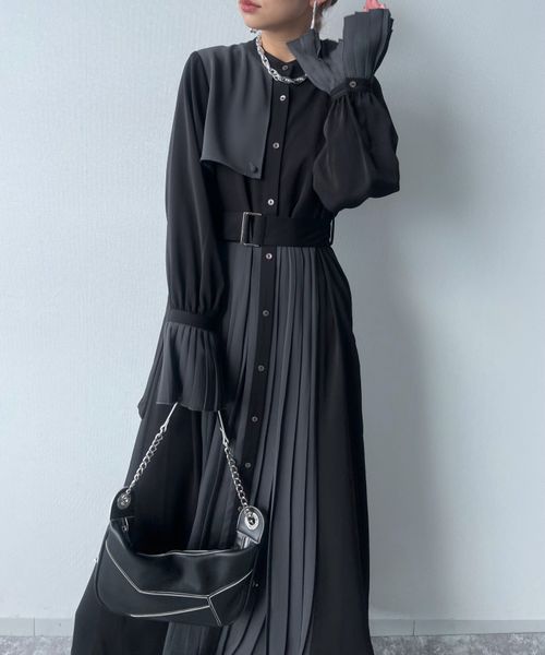 HARE ハレ プリーツキリカエワンピース グリーン 半袖 ドレス モード 韓国